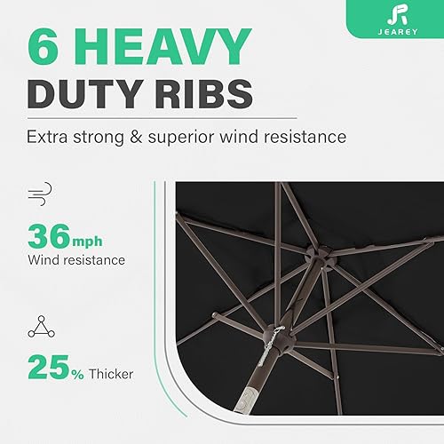 Miniatura 5 de JEAREY Sombrilla de patio de 7.5 pies con 6 varillas resistentes, botón de inclinaciónmanivela, sombrilla al aire libre para jardín, terraza, patio,