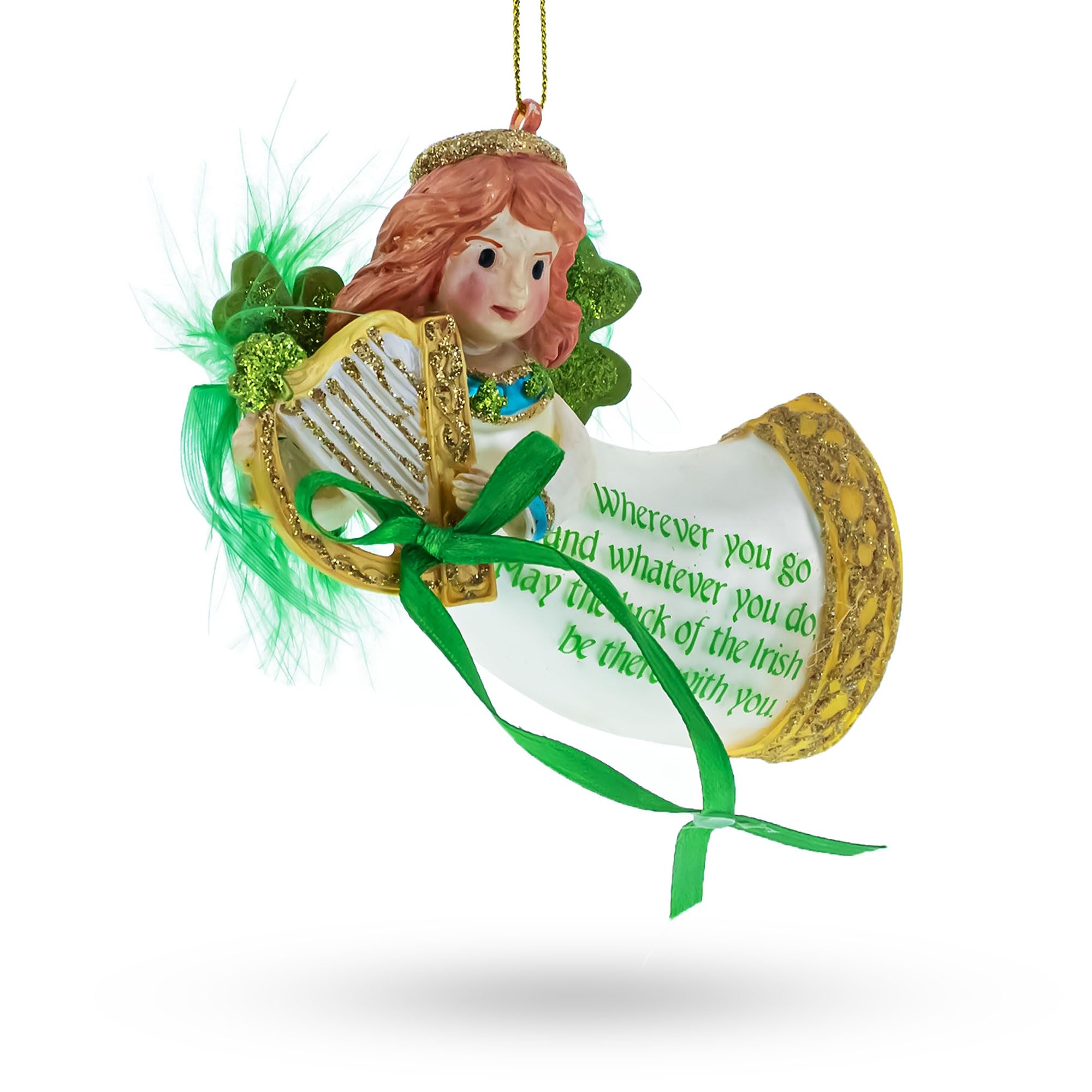 Celtic Irish Angel Blown Glass Christmas Ornament