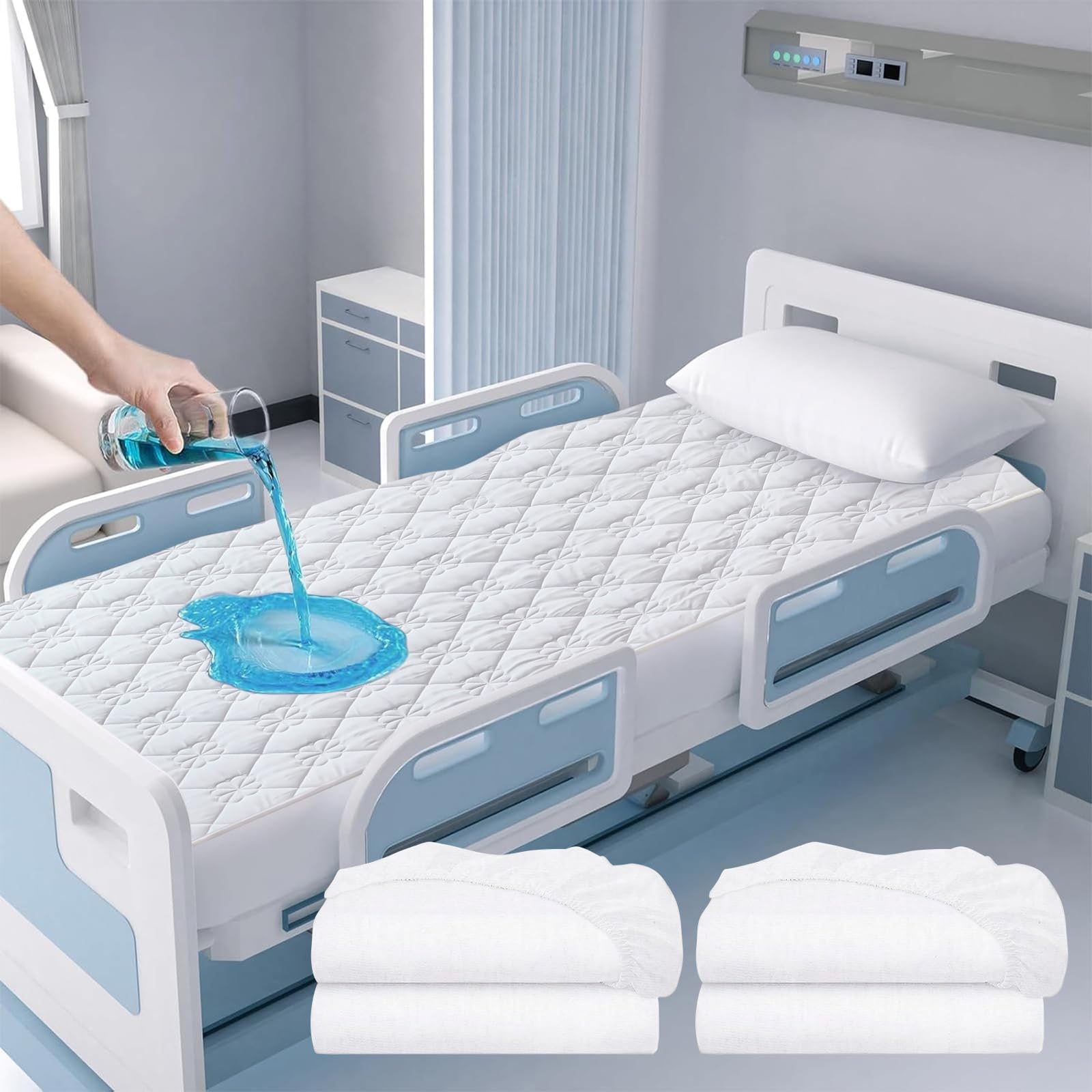 Waterproof Hospital Mattress Cover Protector Bed Sheet 36" x 80" x 9" Hospital Grade Incontinence Protection, Breathable Fabric for Elderly, Adults Machine Washable(2 Pack,White)