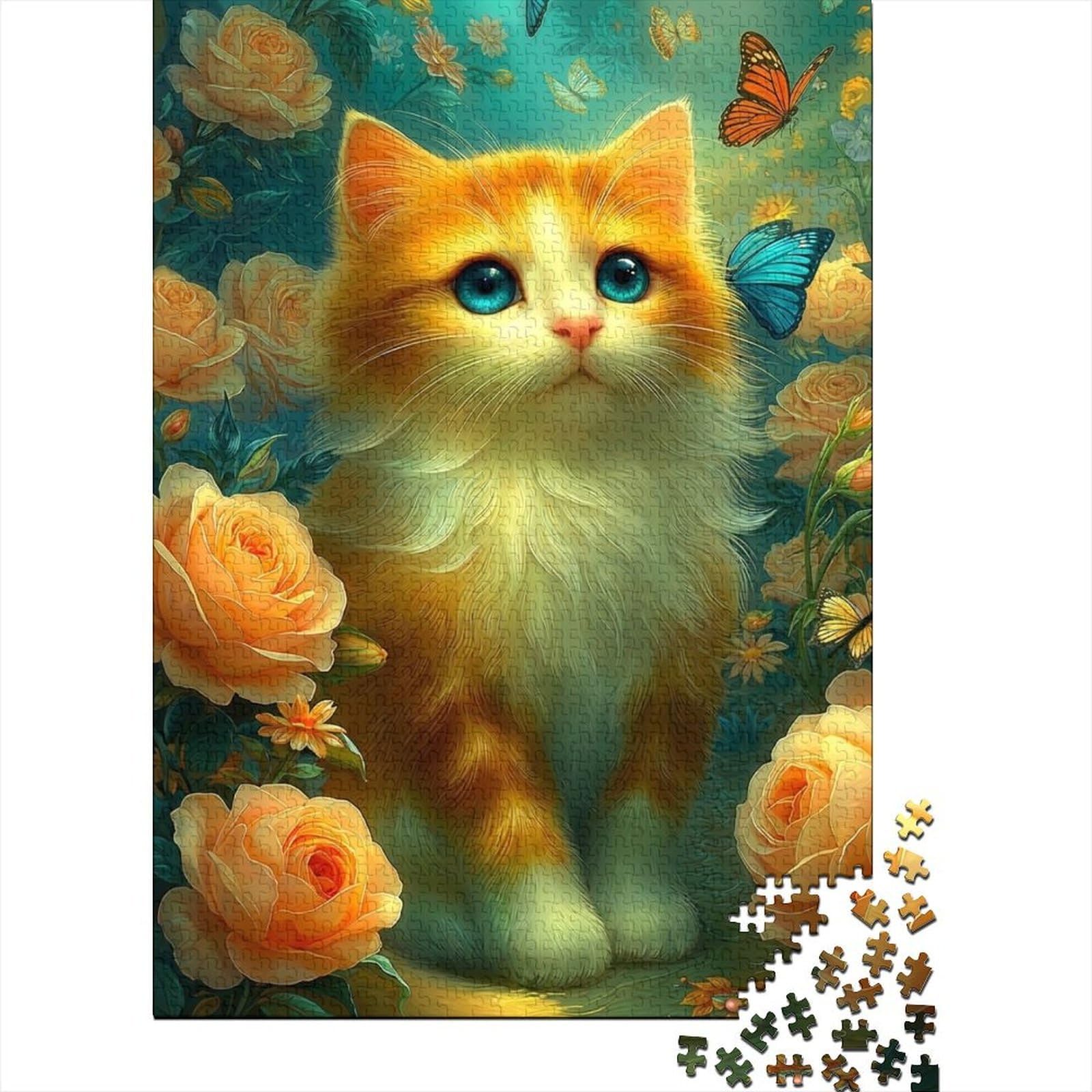 Cute Orange Kitten Jigsaw Puzzles Puzzle for Adults Kids. 1000 Pieces Whimsical Challenge Toy Educational Games Home Decoration for Adults& Kids Age 14 Years Up 38x26cm/1000pcs