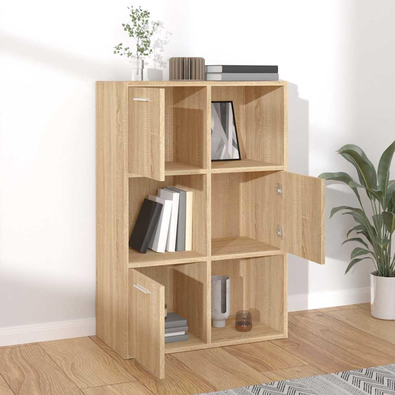 Tidyard Armadietto Rovere Sonoma 60x29,5x90 cm in Legno Multistrato 3 Ripiani Aperti e 3 con Ante per Ufficio 801137