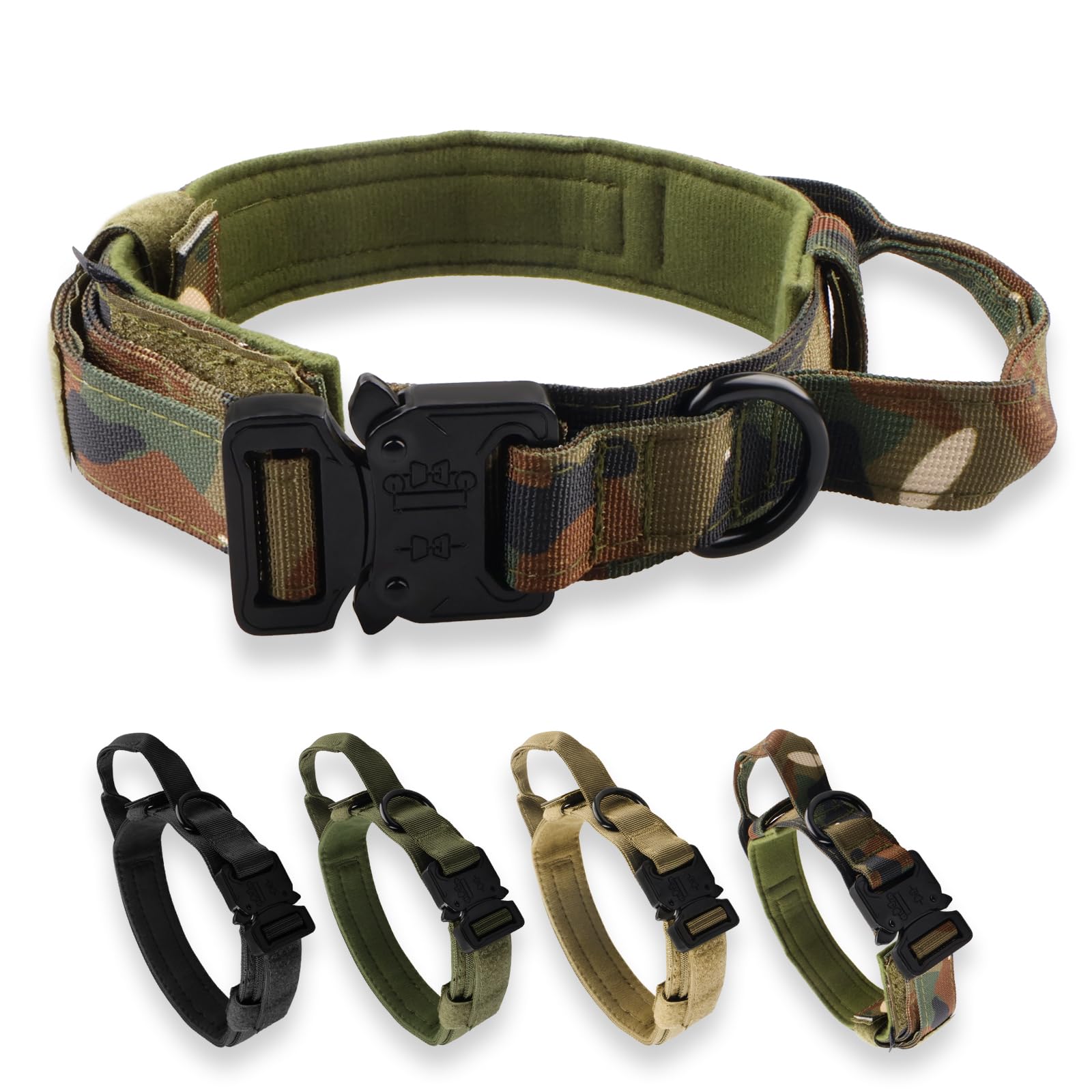 Tactical Dog Collar, Adjustable Length with Control Handle and Metal Carabiner. Can Be Used for Large Dogs, Medium Dogs, Small Dogs. (Camouflage, L)