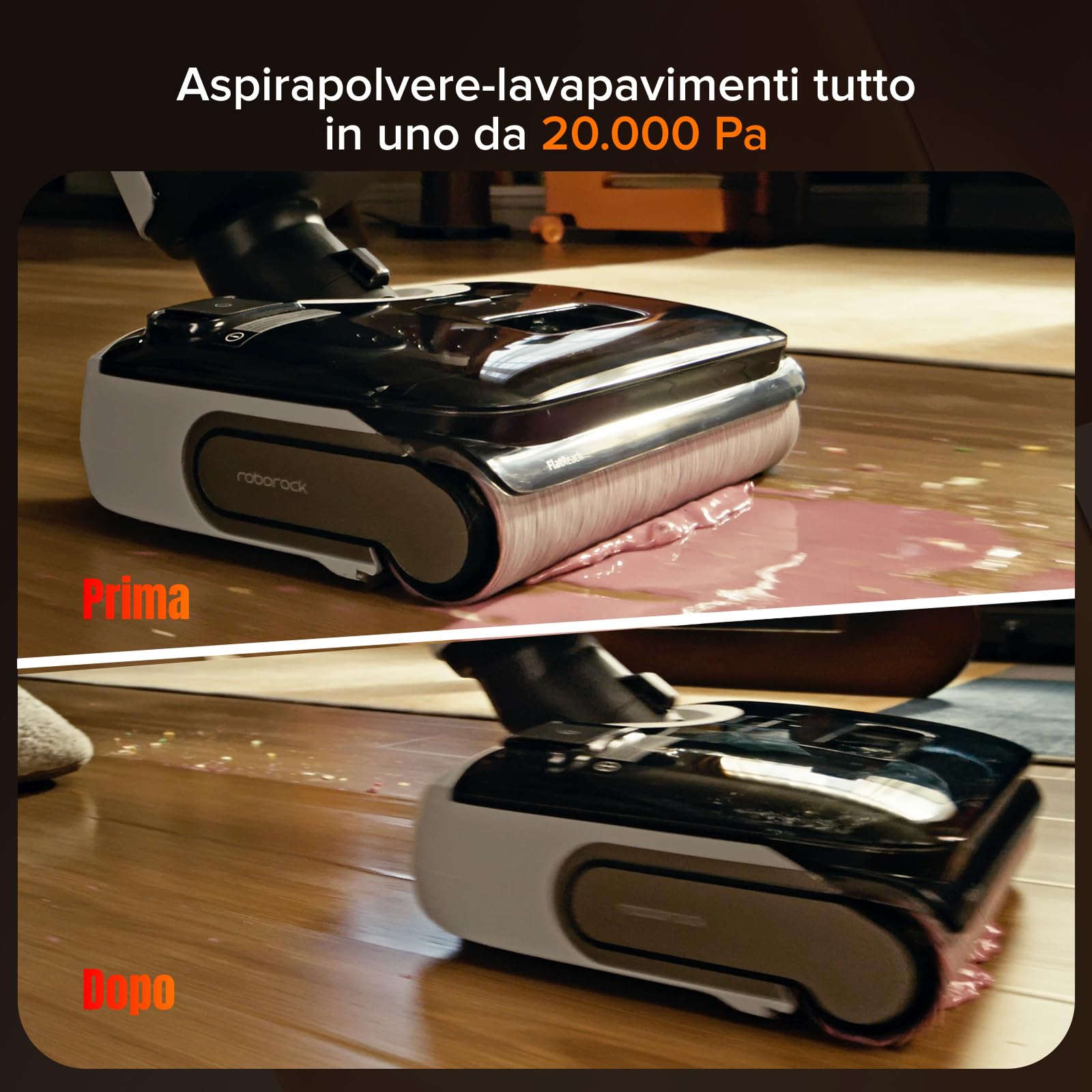 roborock F25 GT Aspirapolvere e Lavapavimenti Senza Filo con Lavaggio a 90°C, Auto-Pulizia e Asciugatura Automatica, Doppia Spazzola Rotante, Design Ultra-Piatto (180°), 20 kPa Aspirazione, Leggero
