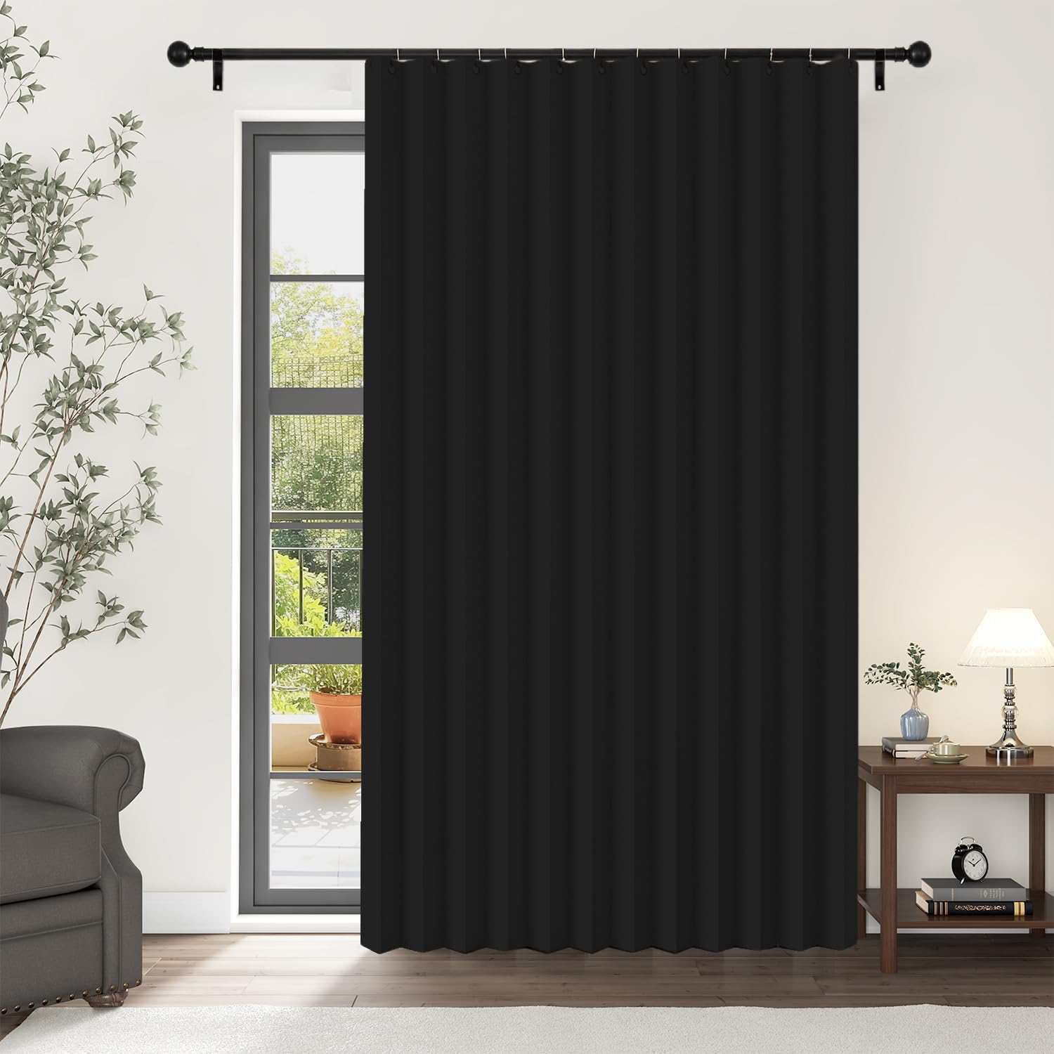 Verdunkelnder magnetischer Falttürvorhang im Akkordeon-Design, geeignet für Türen und Raumtrennvorhänge-black-W130xH240cm