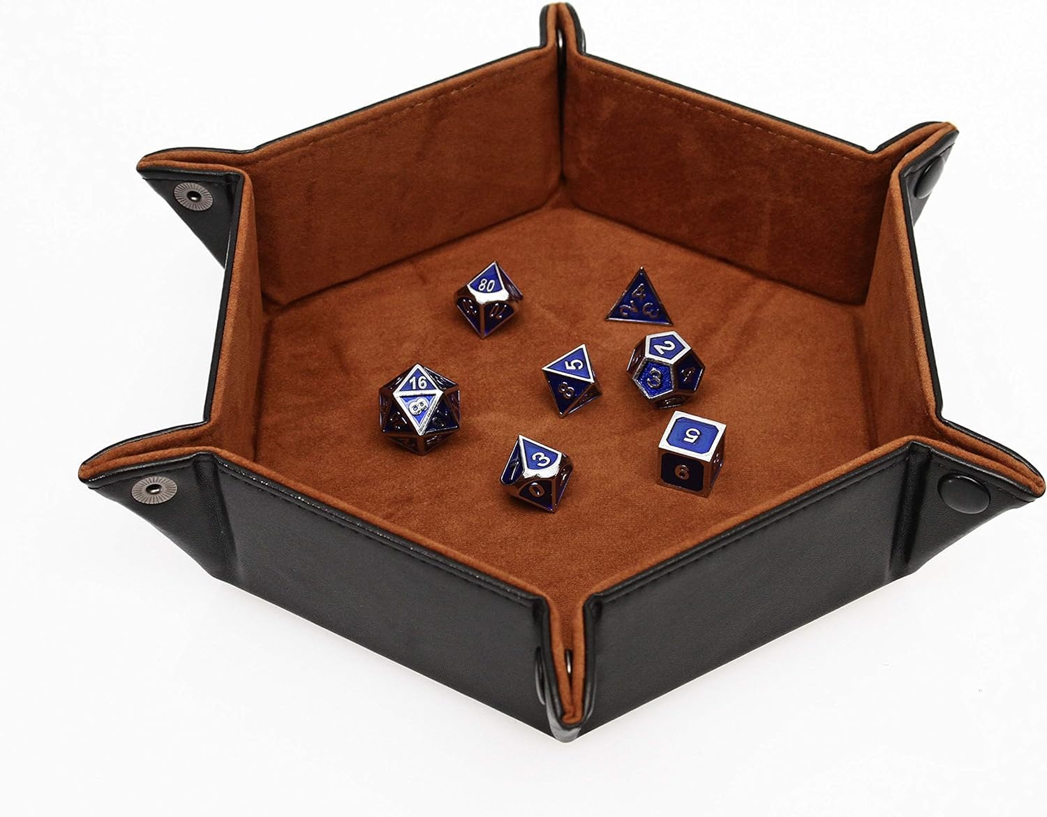 Yelschwa Brown Double Sided Dice Tray Portable Folding Dice Rolling Tray Folding Hexagon Pu Leather And Velvet Dice Holder Tighter Than Other Dice Trays (Brown)