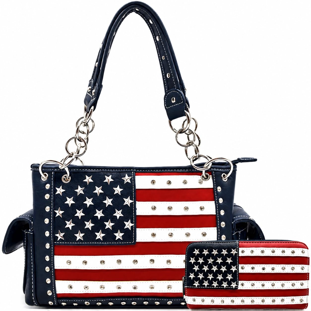 Western Trendy Patriotic American Flag Purse and Wallet Set