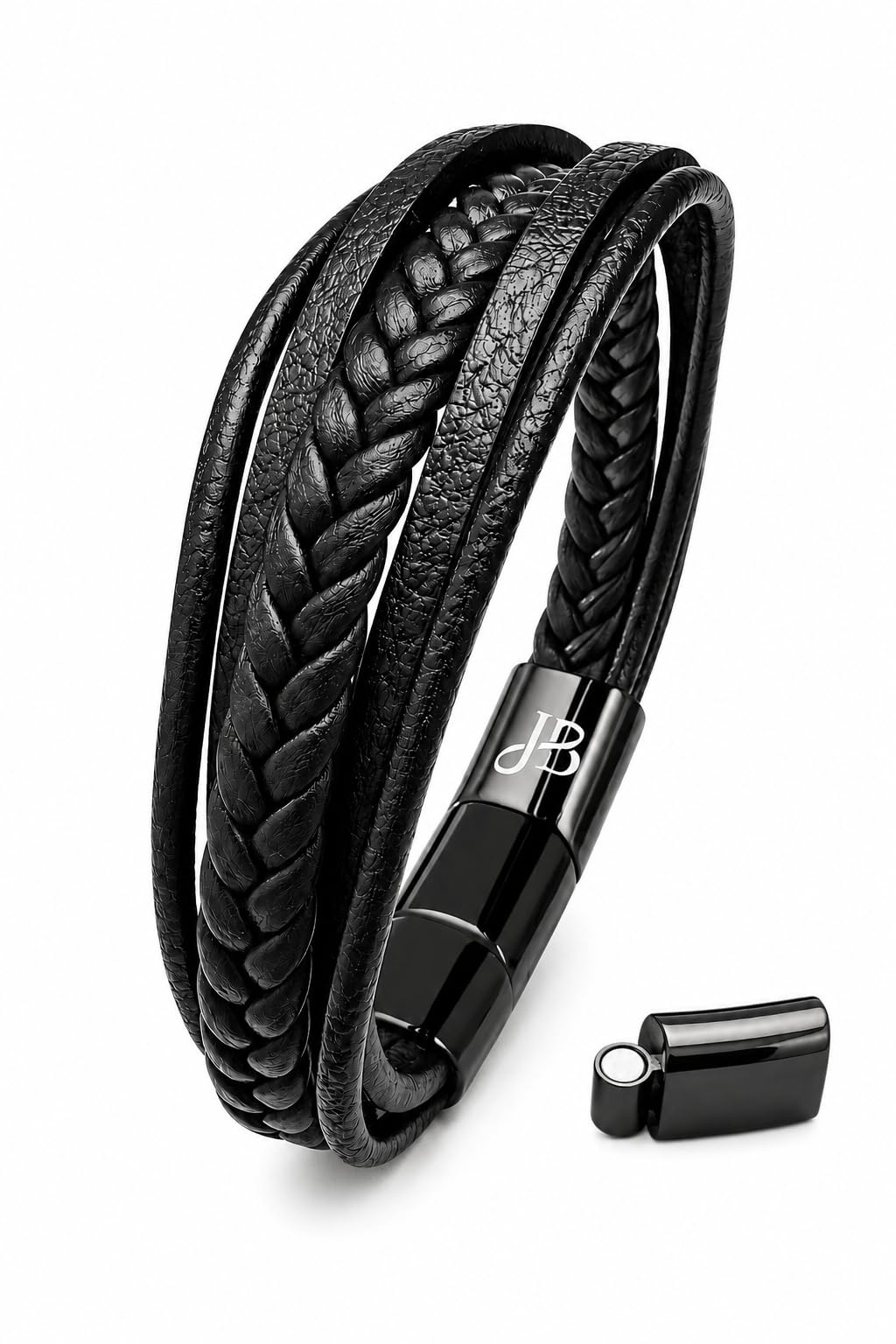 Jewellbox Men's Leather Bracelet, Brown, Black, Adjustable 21-22.2