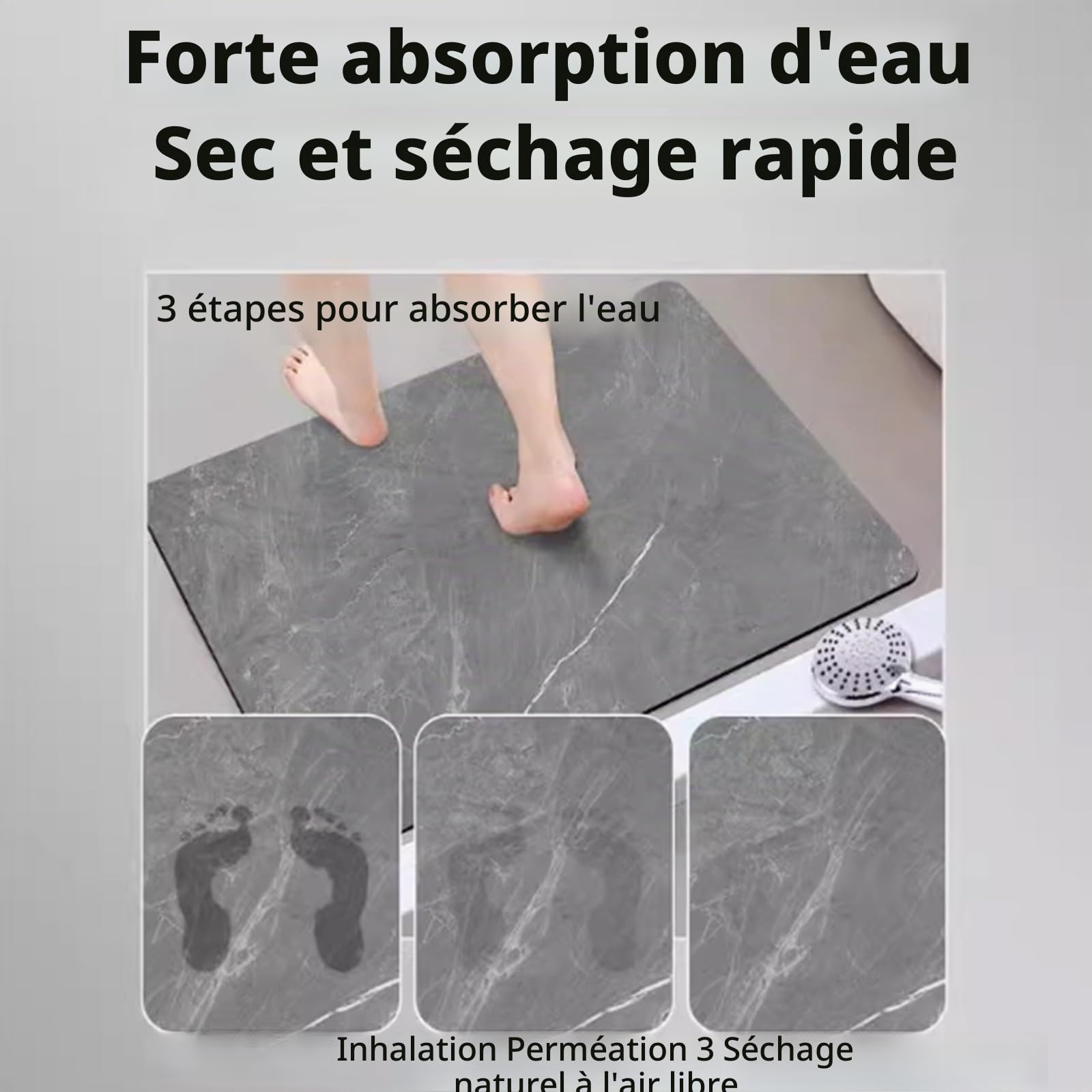 Tapis Diatomite Absorbant, Caillebotis Douche, Tapis de Bain Absorbant Sechage Rapide, Tapis de Sortie de Douche, Tapis Antidérapant Cuisine, Facile à Nettoyer, Marbrure(Roman Column,60x90cm)