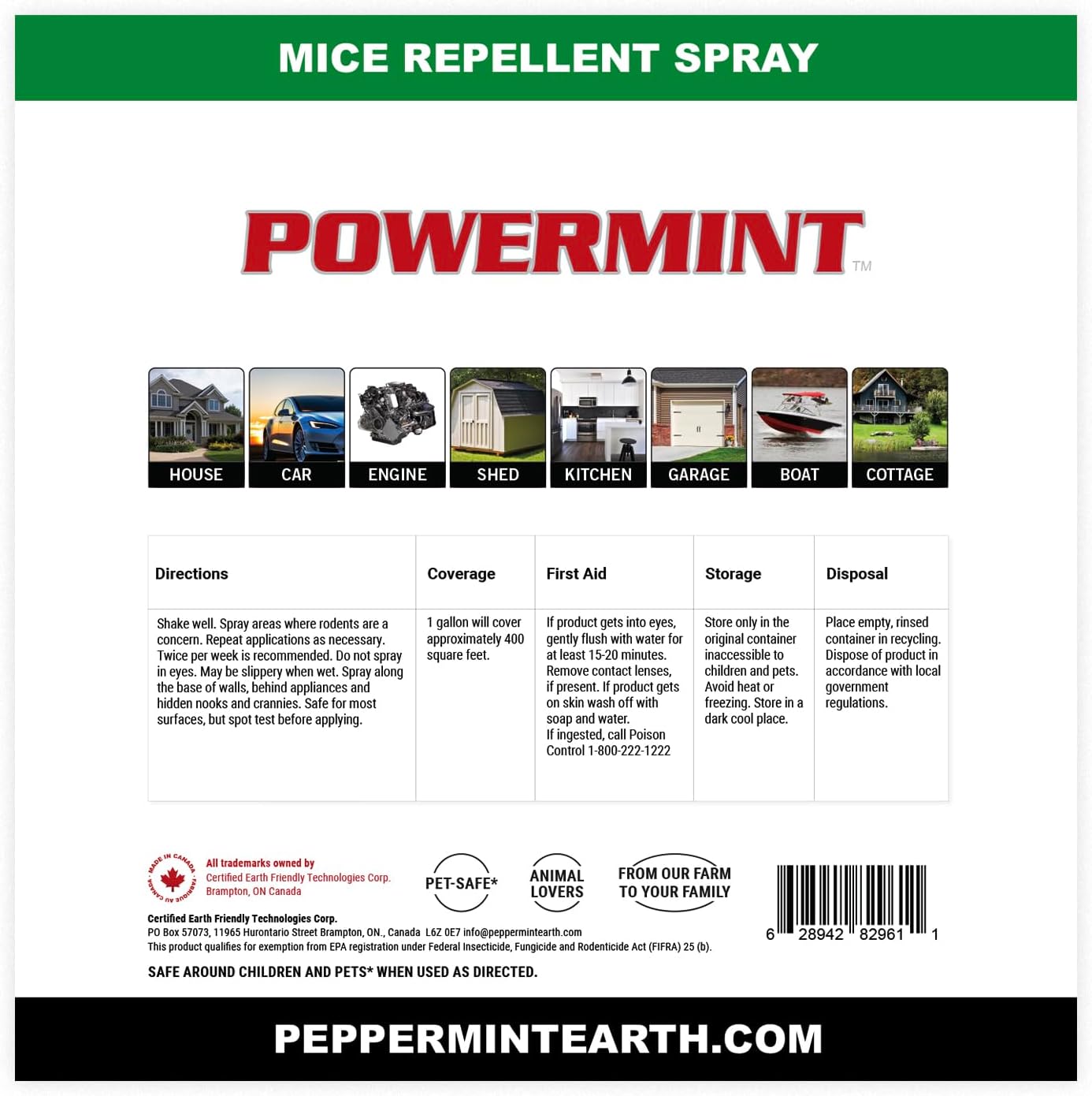 Powermint 1 Gallon Peppermint Oil Mice Repellent Spray 2-Pack
