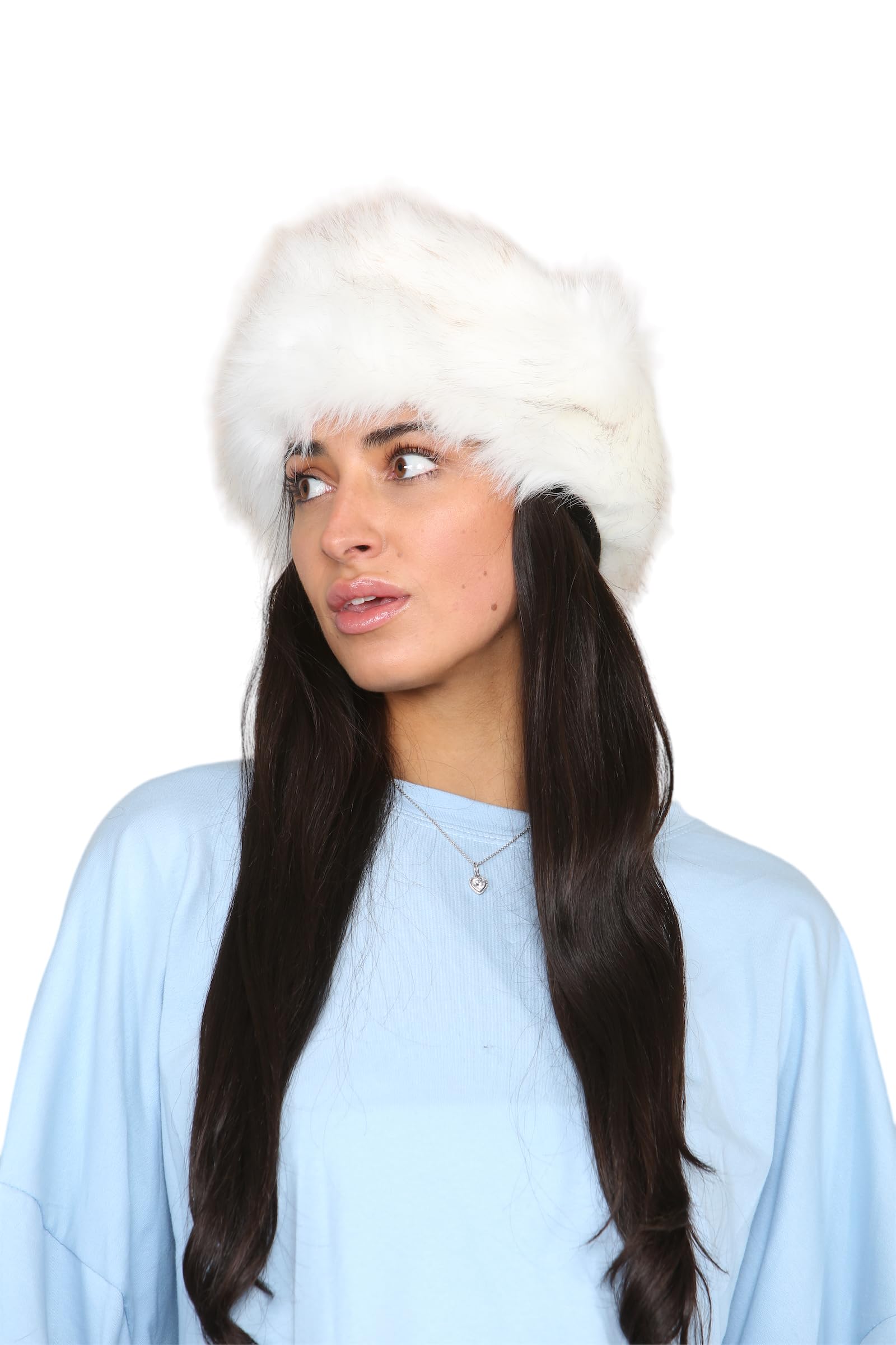 Loxdonz Womens Faux Fur Headband Winter Fluffy Earwarmer Earmuff Headbands (One Size, White)