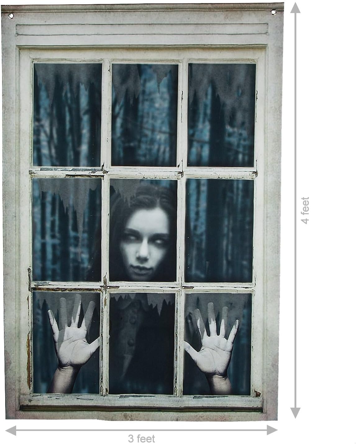 Fun Express 3 Ft. x 4 Ft. Spooky Girl Polyester Window Backdrop - Halloween Decoration - Fun Express Party Decor - 1 Piece