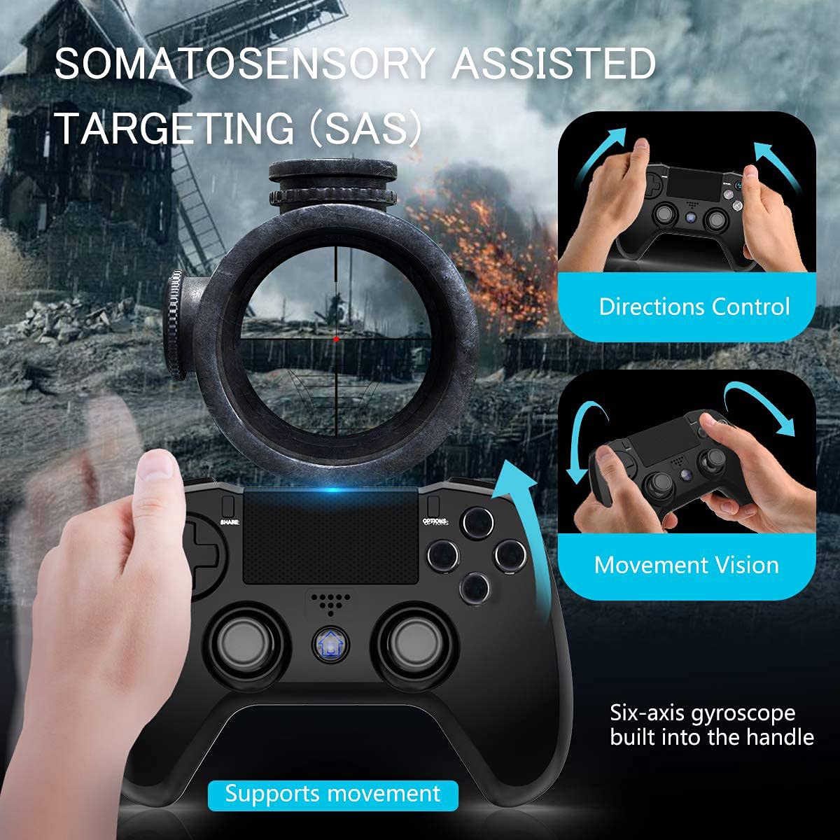 GEEMEE PS4 Controller Wireless Bluetooth Gamepad for Playstation 4, Game Controller Dual Vibration Gyroscopes Joystick Gamepad Touch Panel Gamepad for PS4/PS4 Slim/Pro/PS3