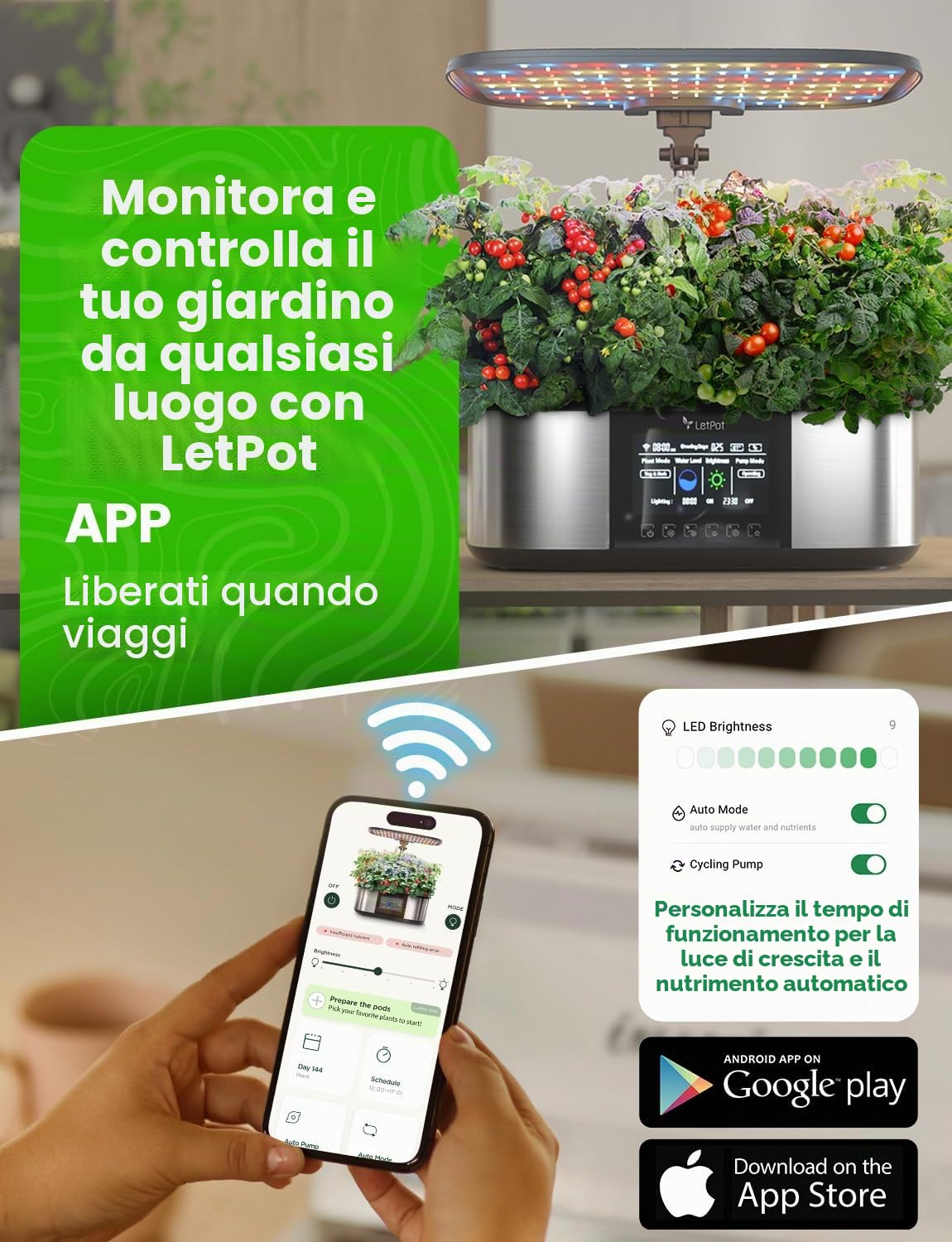 LetPot LPH-Max - Kit per coltivazione idroponica, 21 cialde APP e WiFi, controllo automatico, intelligente per interni, con luce LED da 36 W, kit di irrigazione a goccia automatica, nutrimento e
