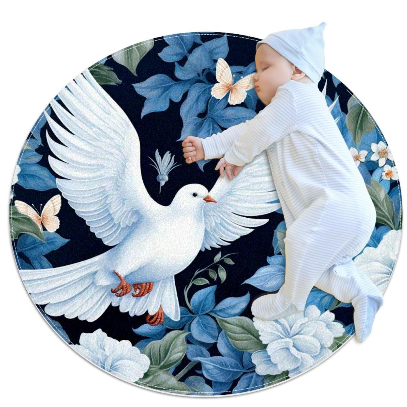 Tapis de salle de bain rond 1m avec motif papillon et fleurs pour chambre