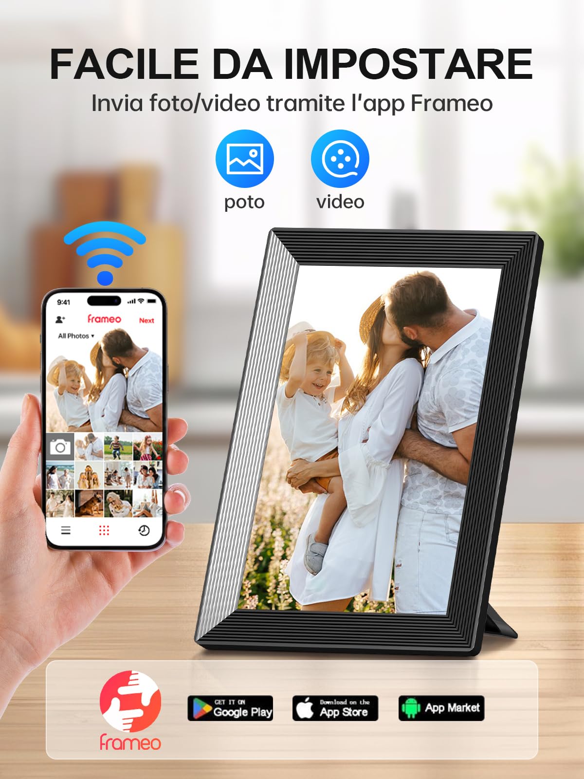 Moman Cornice Digitale WF11T, 10,1 Pollici Wifi IPS Touch Screen con Memoria da 32GB Condivisione Istantanea Montabile a Parete per Famiglia Amici Compleanno Anniversario, Cornice-Digitale-Foto-Wifi