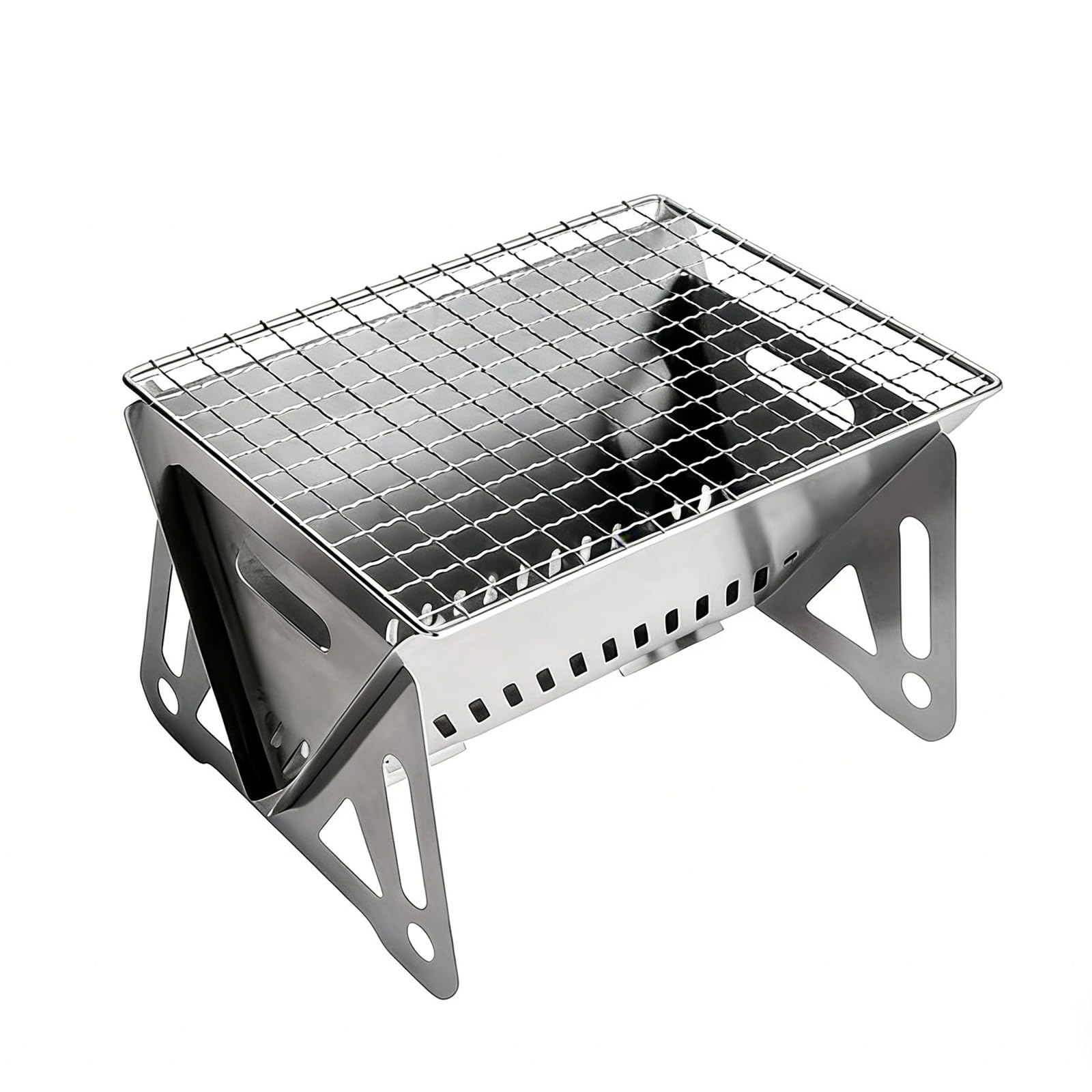 Portable Foldable Stainless Steel Barbecue Grill with Cooking Rack, Compact Camping Stove for Outdoor Hiking and Picnicking