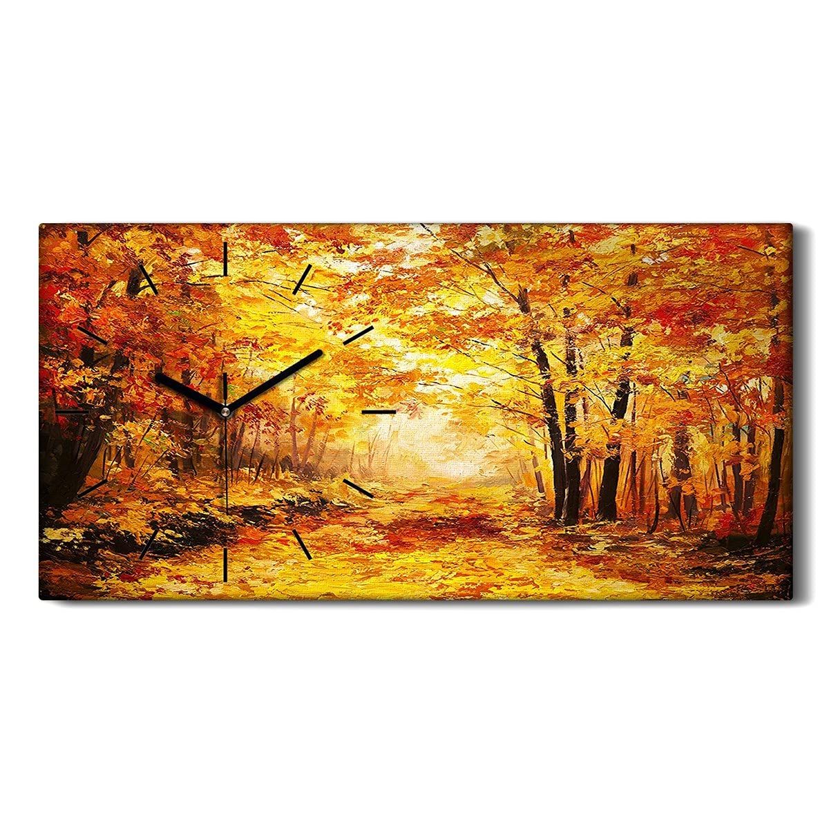 Horloge sur Toile Forêt d'Automne 60x30cm - Cadre Mural Silencieux pour Salon