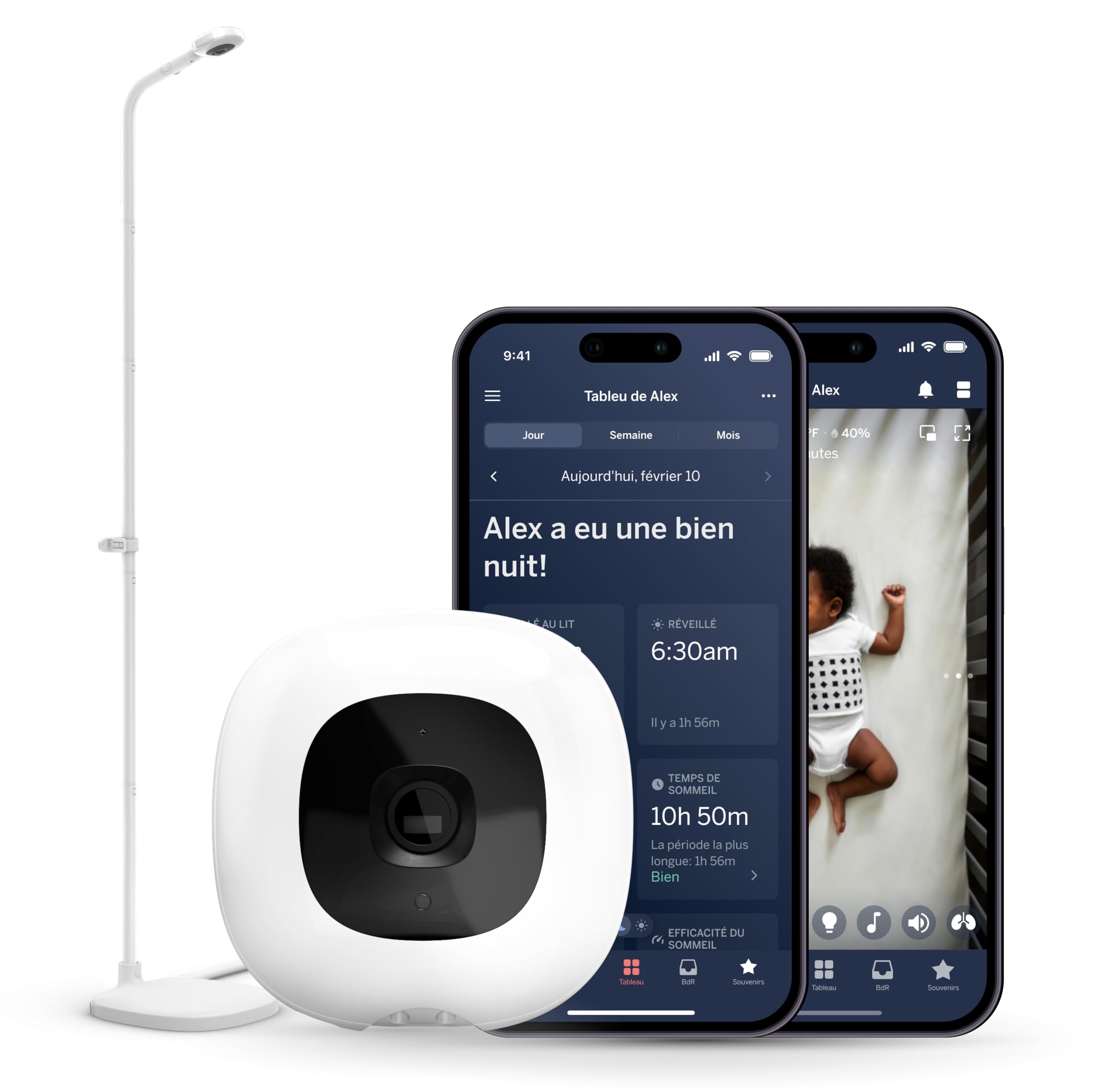 Nanit Pro Babyphone Caméra, Support et Bande - Caméra Bébé - 1080p Vidéo & Audio Bidirrectionnel - Blanc (Nanit Pro + Support au Sol)