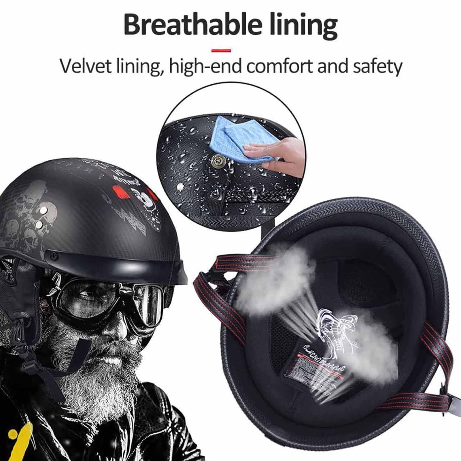 Półkask motocyklowy w stylu retro, półskorupowy, niemiecka skóra, półkaski motocyklowe, retro, półkask skórzany, do Cruiser Choped, dopuszczenie ECE