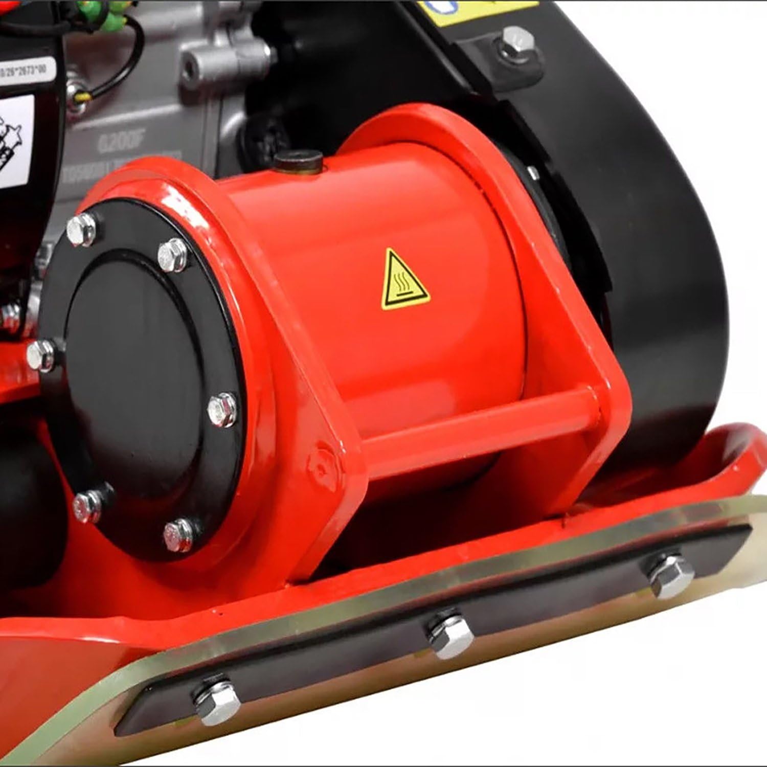 Close-up of the vibratory plate and exciter unit of the HECHT HEC-1114