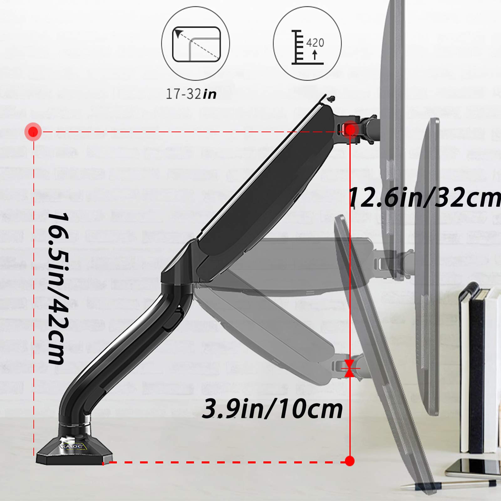 Supporto da Tavolo per Monitor Braccio per Monitor Girevole a Movimento Completo con Molla a Gas per Monitor da 17-32 Pollici Supporto per Monitor da Computer