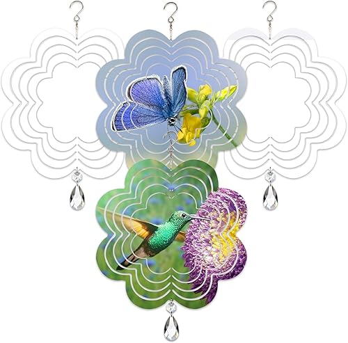 Paquete de 4 hilanderos de viento de sublimación de 8 pulgadas, escultura de viento de metal de aluminio 3D para patio y jardín, adornos artísticos