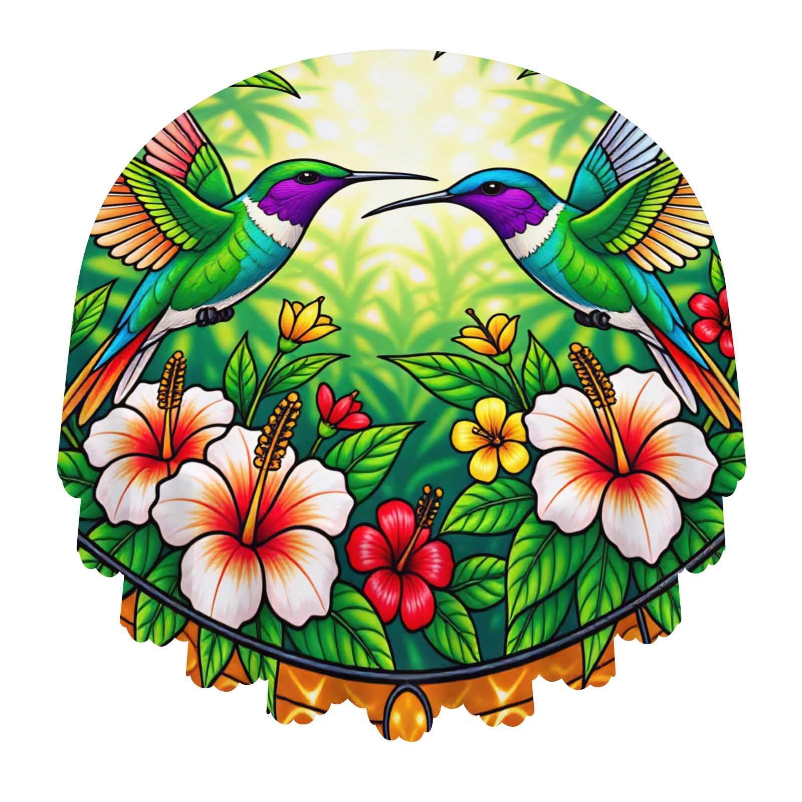 Nicokee Hummingbird Round Tablecloth Waterproof Washable for Dining Party