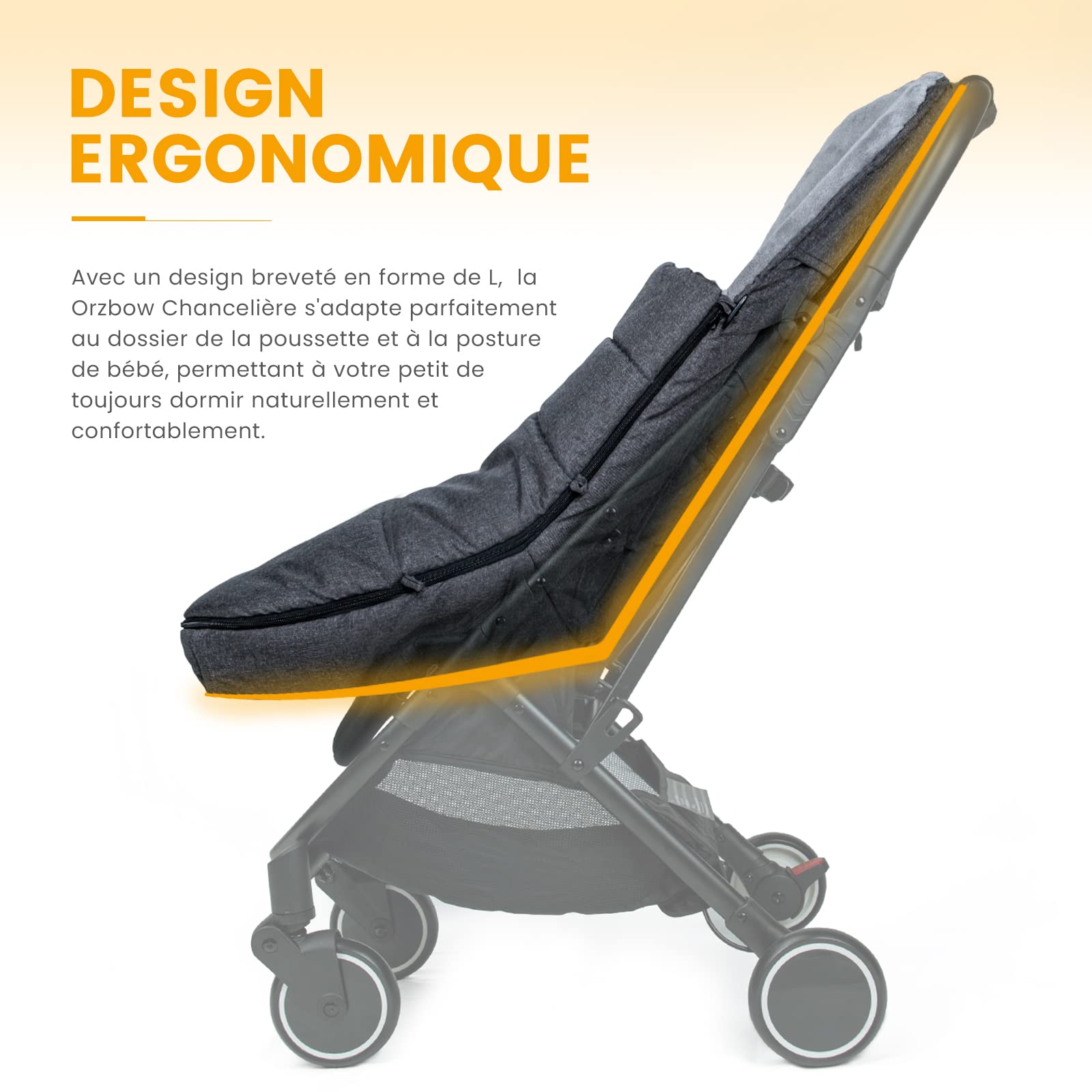 Orzbow Chanceliere Bebe Poussette, Fermeture Éclair, Ergonomique, Noir | Chanceliere Universelle pour Poussette avec Polaire Coral Épaisse, Accès Faciles, Amovible et Déperlant, Sac Inclus