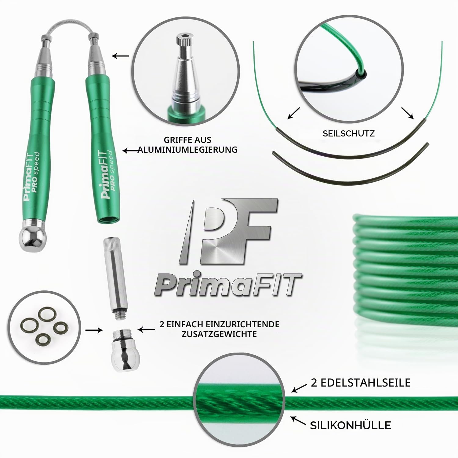 PrimaFIT Springseil Erwachsene Fitness Pro Speed Jump Rope 3m Seilspringen Verstellbar Mit Gewichten, 2 Kugellager & Anti-Rutsch Griffe, Profi Skipping Für Boxen, MMA, Crossfit, Extra Stahlseil,Tasche