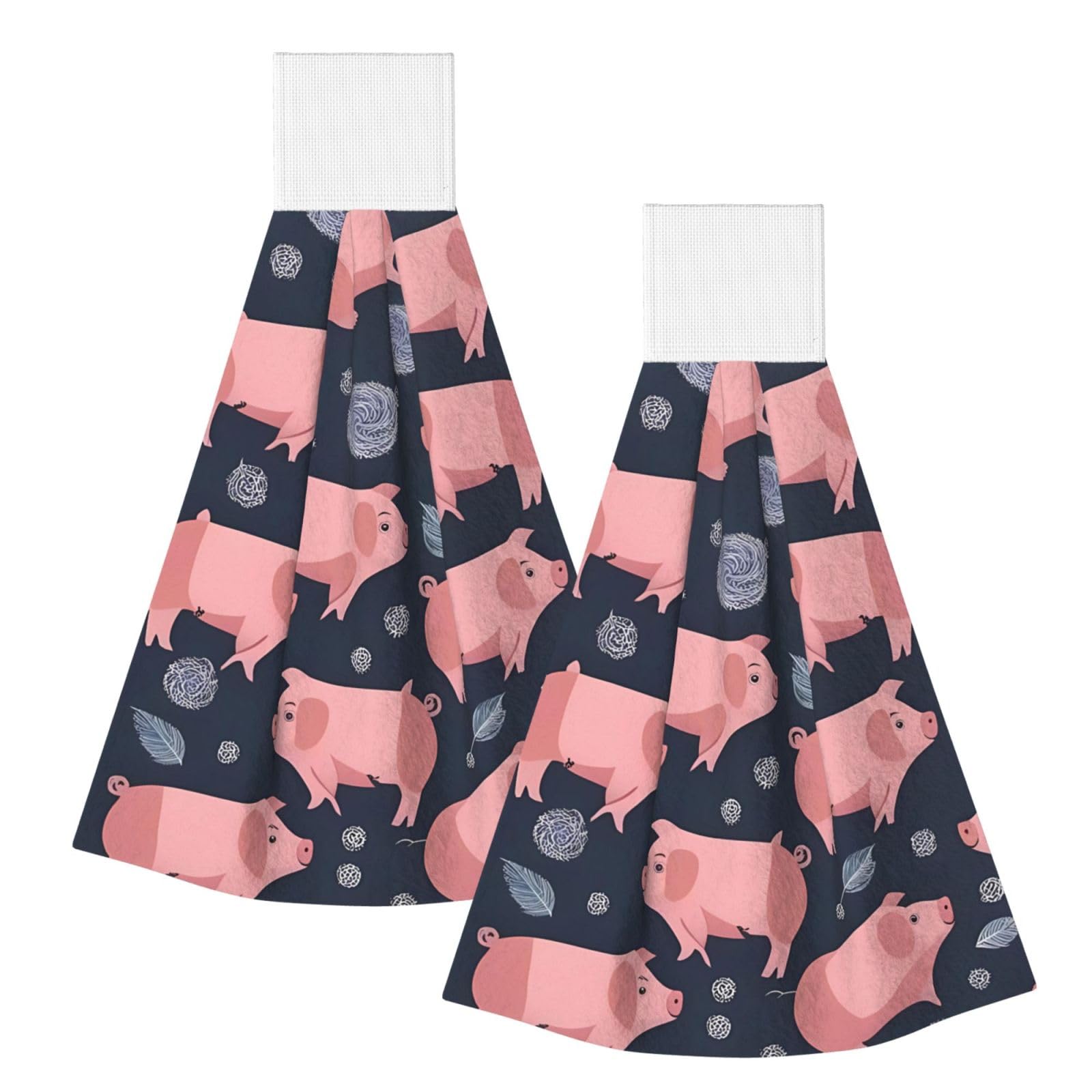 DOPKLNA Cute Pigs, 2 Pcs Hanging Coral Fiber Hand Towels for Bathroom, Absorbent Kitchen Towels