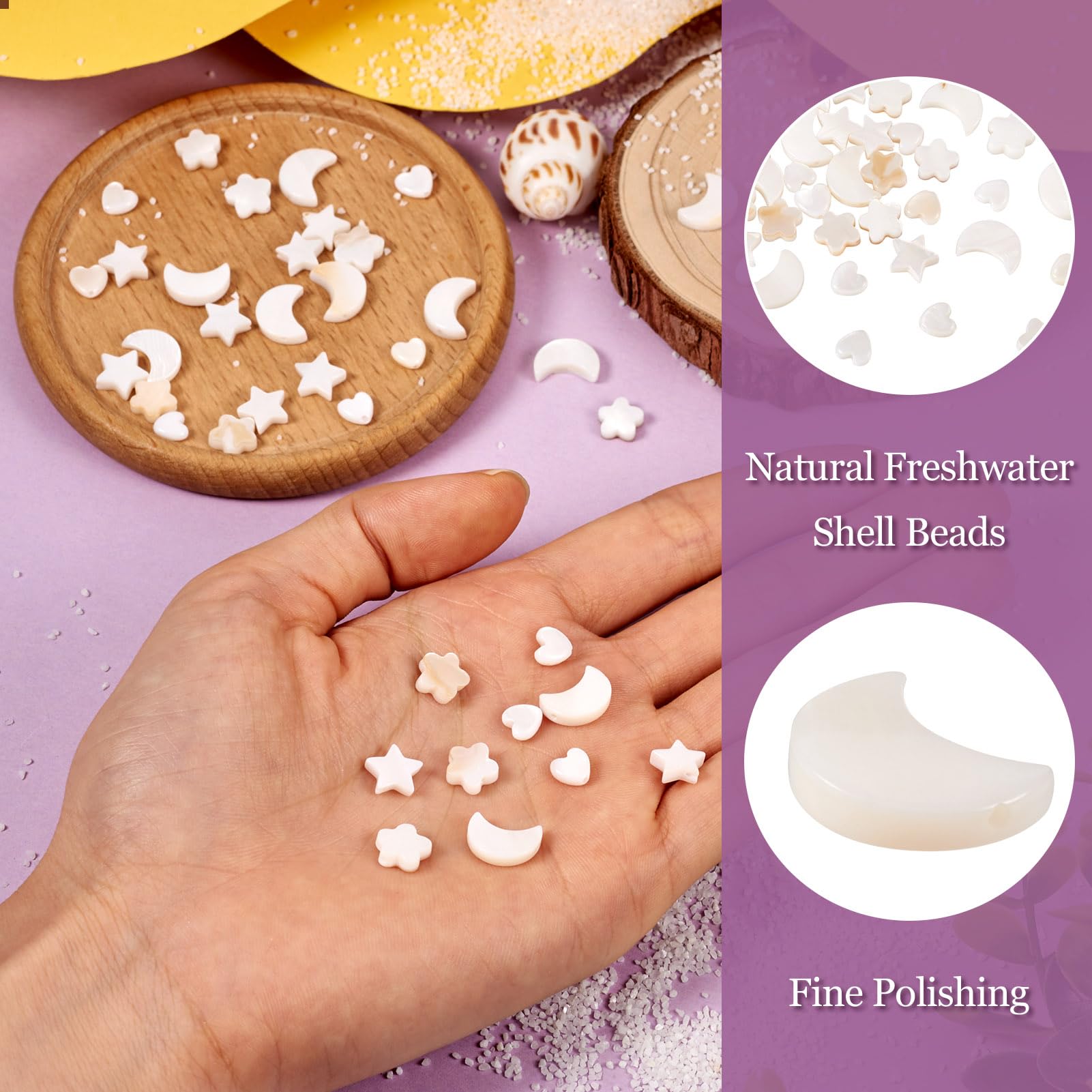 Beadthoven 40PCS Natural Freshwater Shell Beads Heart Shape Mother of Pearl Shell Bead Flat Loose Spacer Beads for DIY Handmade Bracelet Necklace Jewelry Making - Image 3