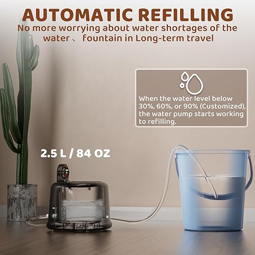 Miniatura 5 de Fuente de agua inalámbrica para gatos de temperatura constante, fuentes de agua de 2.5L84 onzas para gatos en interiores con bomba silenciosa y 4