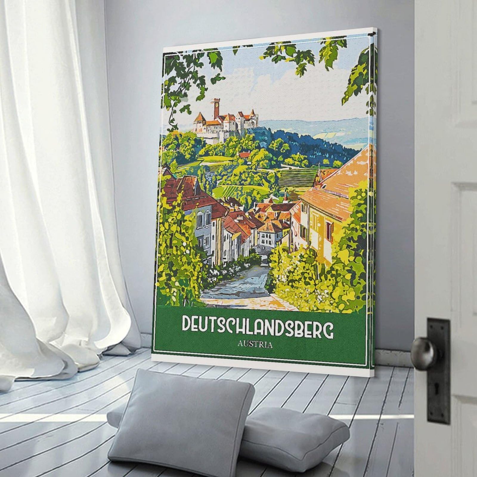 Junmoney Deutschlandsberg Austria Vintage Travel Canvas Wall Decor 24x36inch(60x90cm), for Entrance Walls, Hall Decor Or Foyers, Wall Decor to Refresh Empty Corners