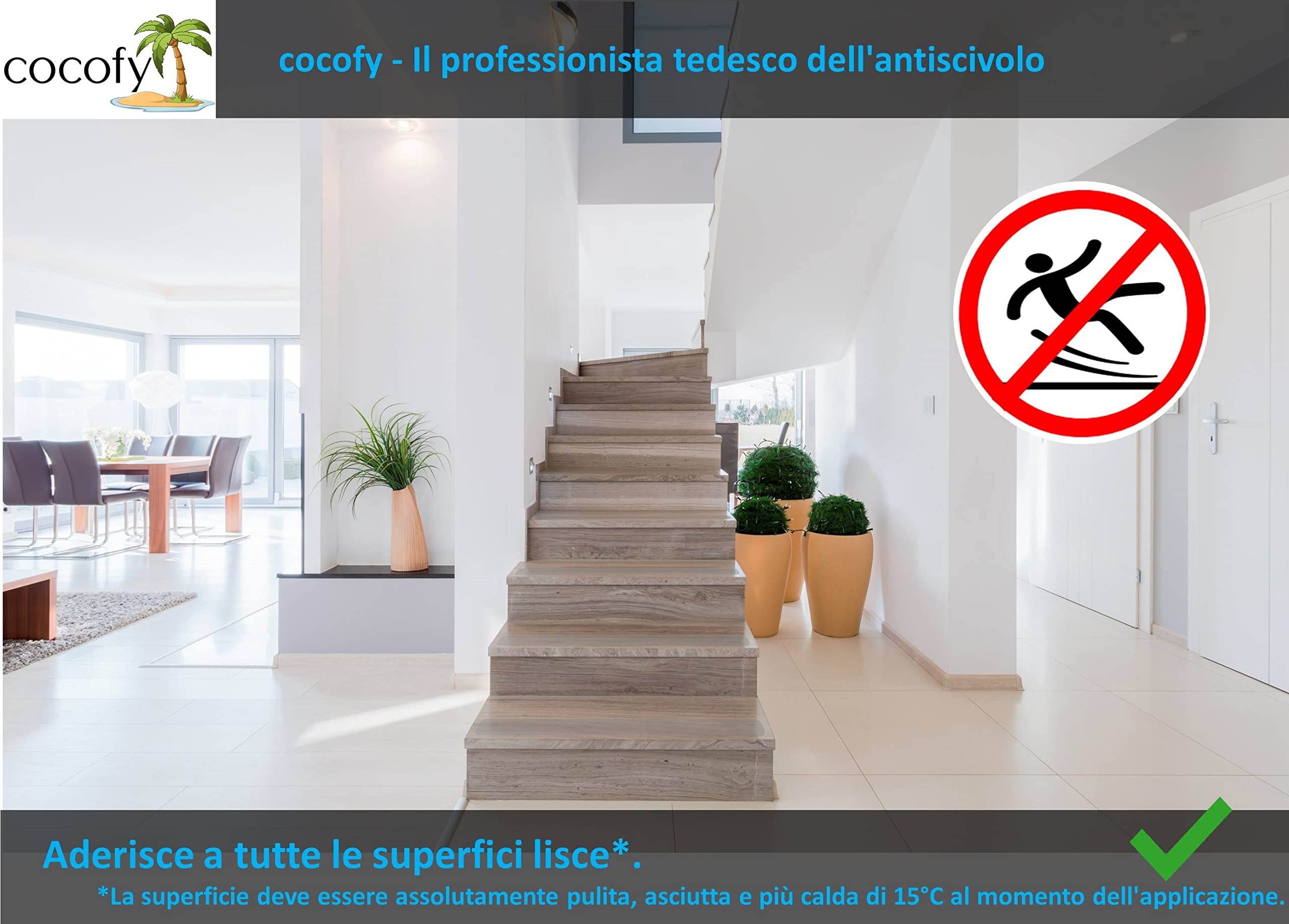 Adesivi per scale antiscivolo, scala, 18 strisce XXL (75 x 12 cm) trasparente, scala interna, forte adesione consistenza speciale, rotolo di posa incluso