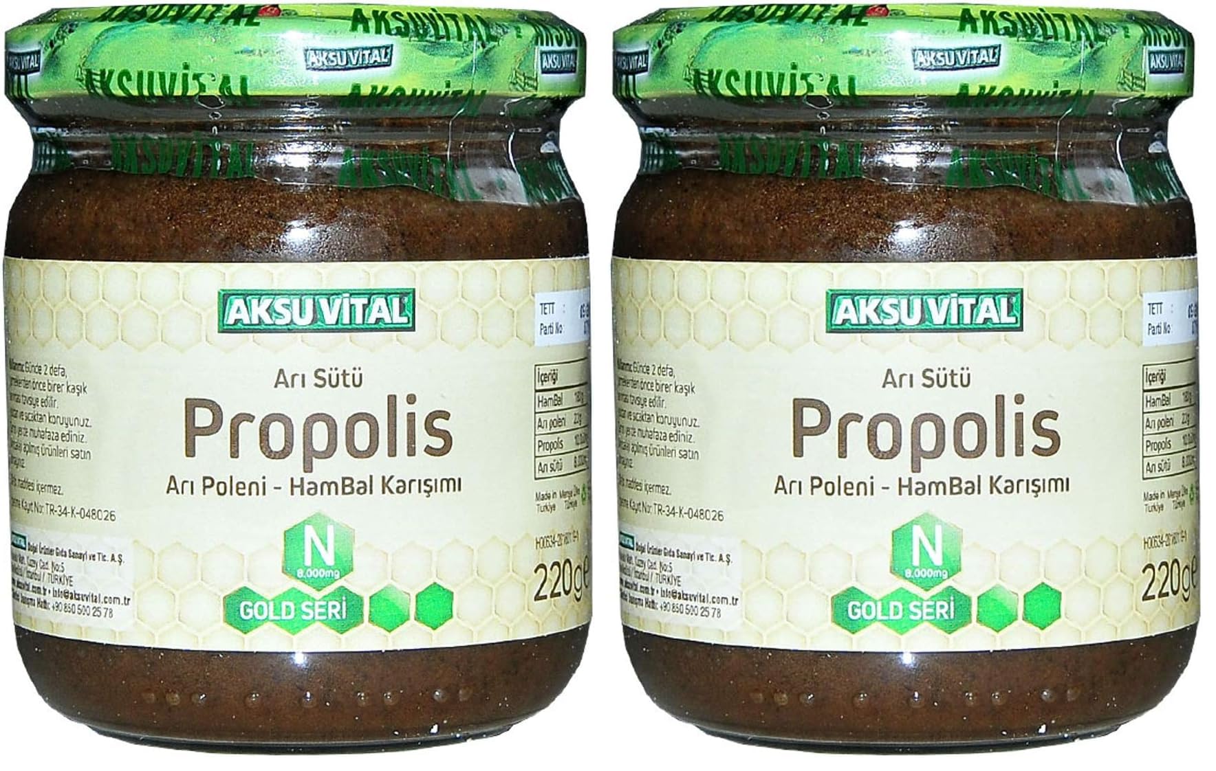 Aksu Vital Bal Polen Karışımlı N Vitaminli Propolisli Arı Sütü 8.000 mg (2 paketi)