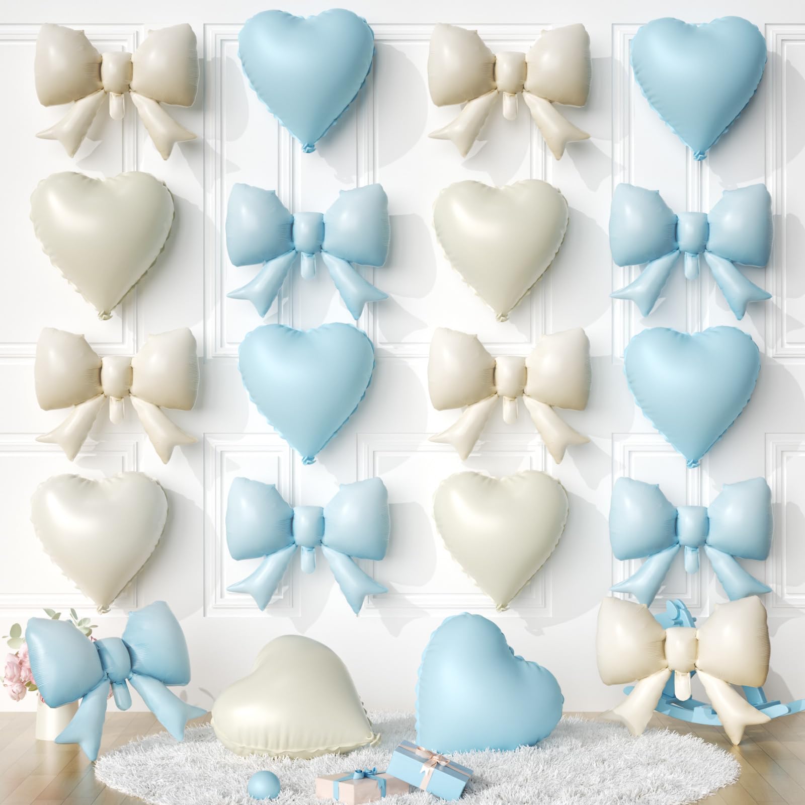 View 1 of 20 PCS Cream Blue Heart Balloons, Blue Bow Balloons, 18 Inch Heart Shaped Balloon 21 Inch Bow Balloon for Boys Birthday Valentines Galentine's Day Wedding Proposal Anniversary Baby Shower Party