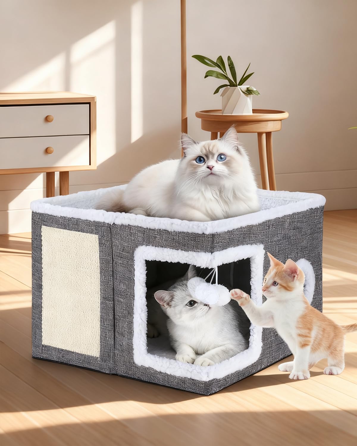 Cuccia per gatti per interni, pieghevole, cuccia per gatti, lavabile, con una palla giocattolo appesa, un tagliere per gatti, adatto per animali domestici di piccole e medie dimensioni, 41 x 41 x 32