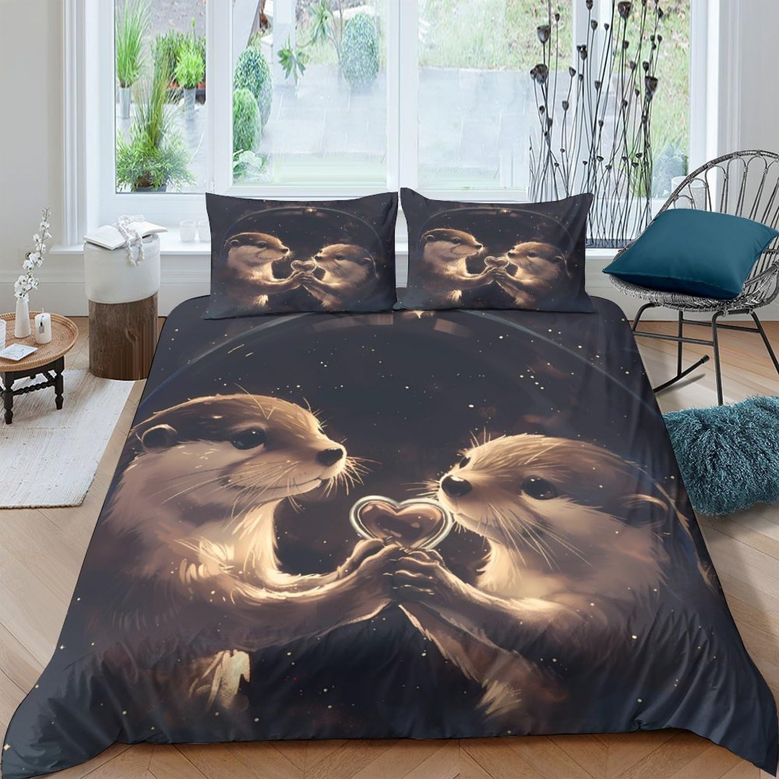 Ctjqhvkz Style-7 3D Printed Otter Love Fitted Sheet Microfiber Soft Brown Animal Mattress Cover For Bedroom Dorm Bed Protection Decor Single（135X200cm）