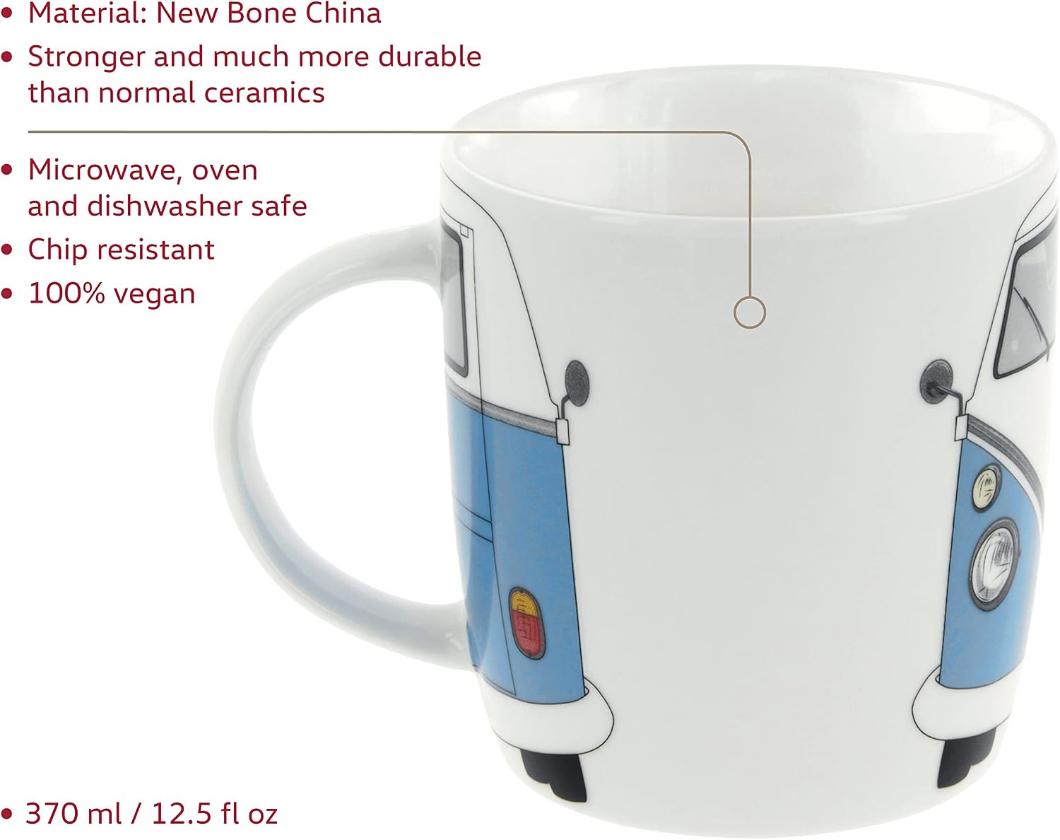 BRISA VW Collection - Volkswagen Large Ceramic Coffee-Tea-Cappuccino Mug Cup in T1 Bus Design (370 ml/12.5 fl oz/Bus Front) (Blue) image 2