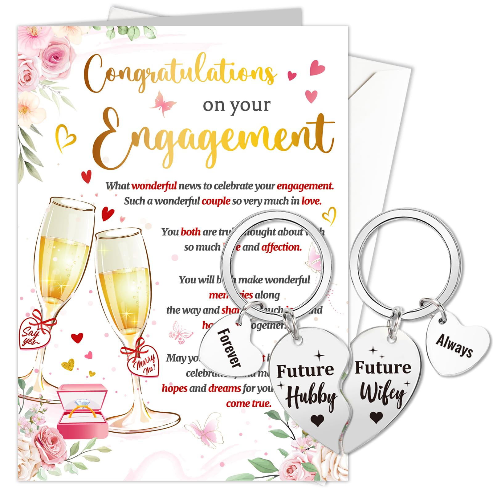 HOWAF Engagement Card for Couple Congratulations Your're Engaged Card & 2 Keyrings, Engagement Gifts for Couples Friends, Both of You