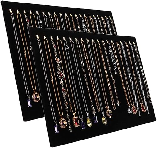 JIFFWIND Organizador de joyas de terciopelo mejorado de 15.7 x 13 pulgadas, 20 ganchos, bandeja, bloc, vitrina, vitrina (paquete de 2)