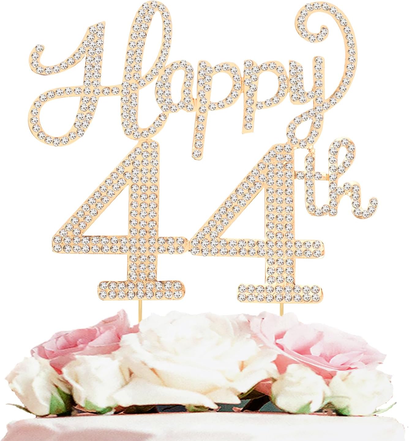 Happy 44th Birthday Decorations,44th Birthday Gold Rhinestone Cake Topper - Cheers to 44 Years Old Bday Party Metal Sparkly Cake Centerpieces Sign.