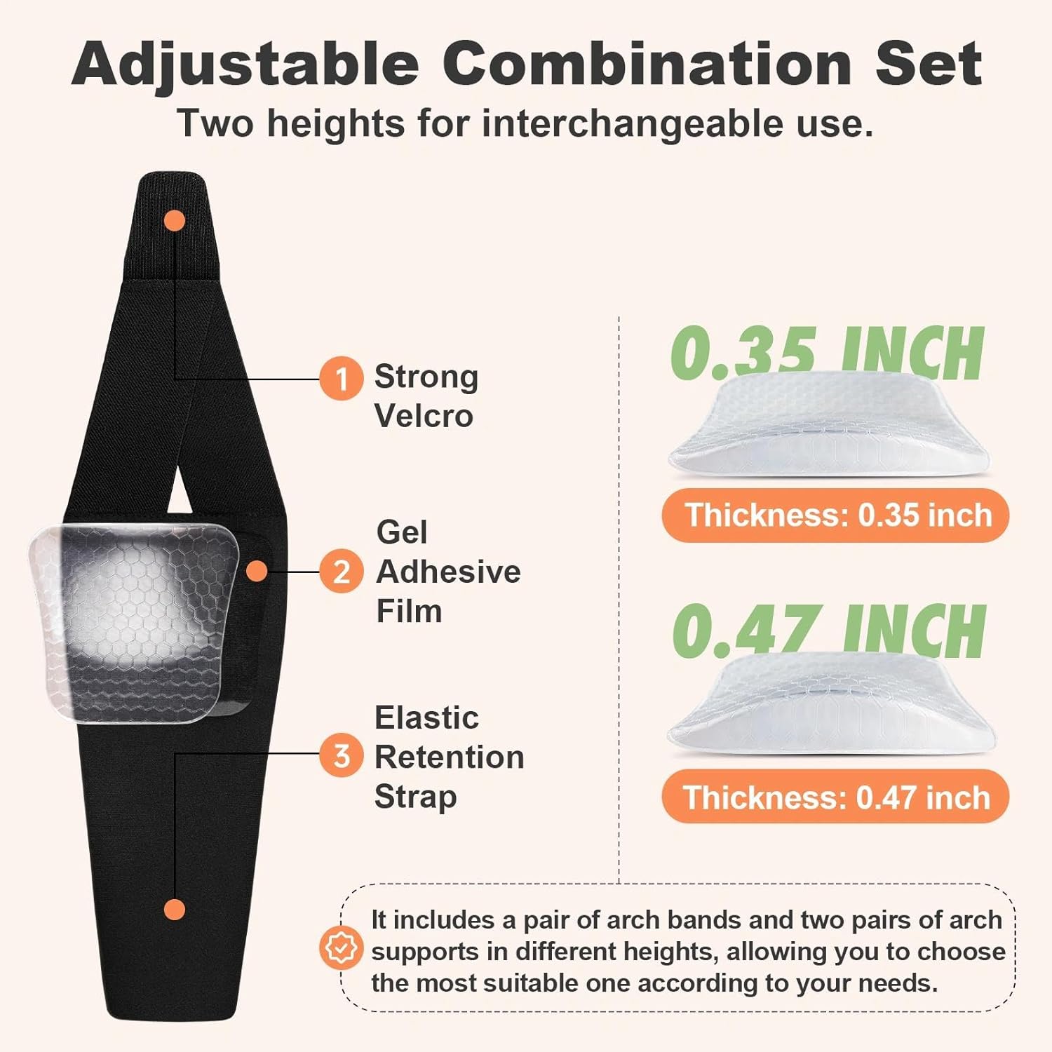 Wearable Arch Support Inserts for Women & Men – 2 Adjustable Heights, Non-Slip Breathable – Plantar Fasciitis Relief Arch Band for Flat Feet, High Arches - Image 3