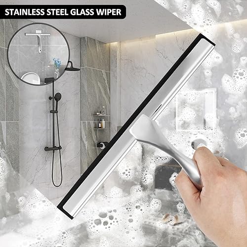 Miniatura 5 de Escobilla de ducha multiusos para puertas de ducha, escobilla de goma con 2 ganchos adhesivos, limpiador de vidrio de ducha, limpiador de puertas de