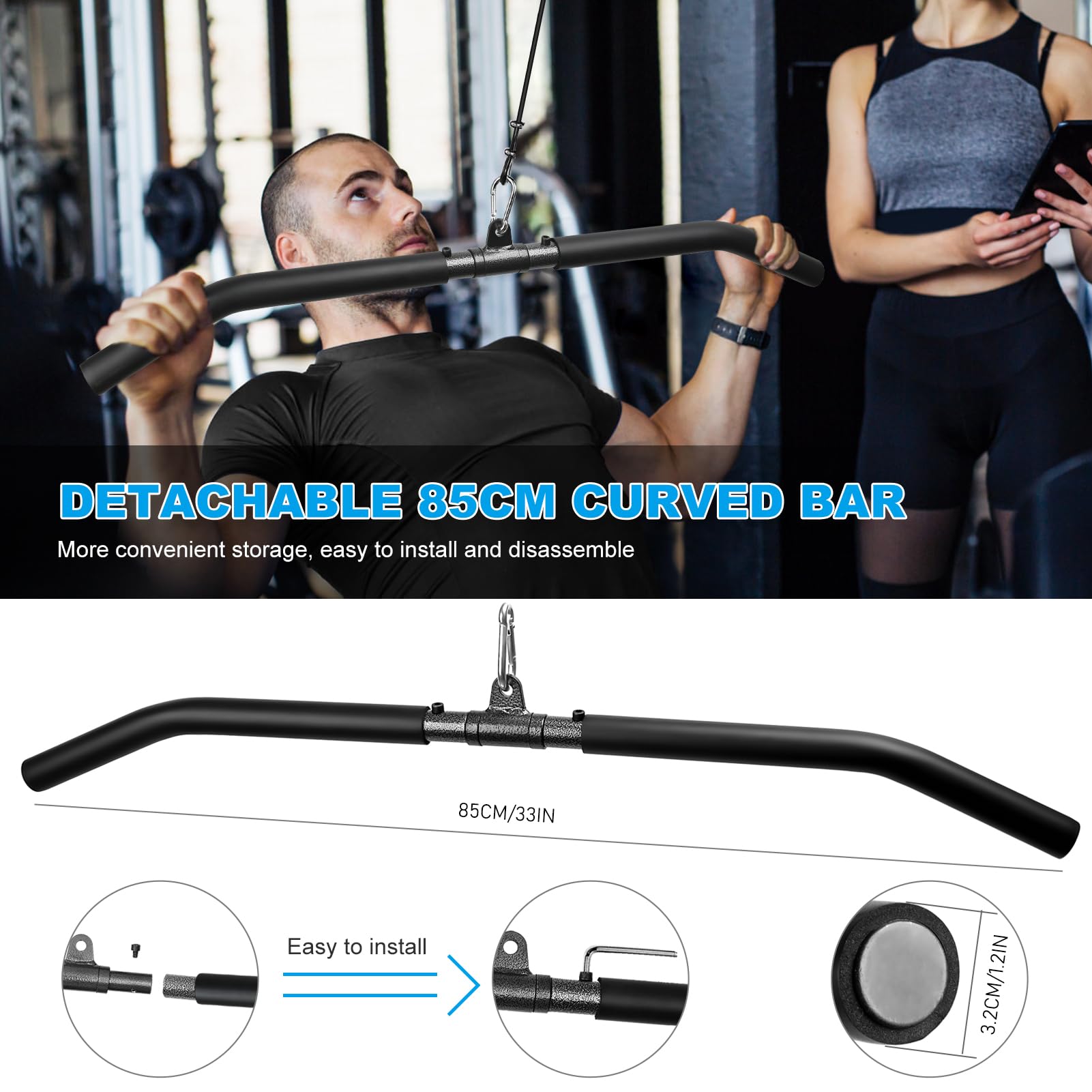 Carrucola Palestra Casa FASPUP - Lat Machine Con Barra E Corda, Supporto 130 Kg, Per Bicipiti/Tricipiti - Foto 12