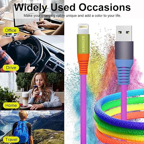 Miniatura 7 de Cable de carga para iPhone, certificado MFi de Apple 3 pies colorido gradual USB A a Lightning cable de carga rápida de nailon trenzado para iPhone