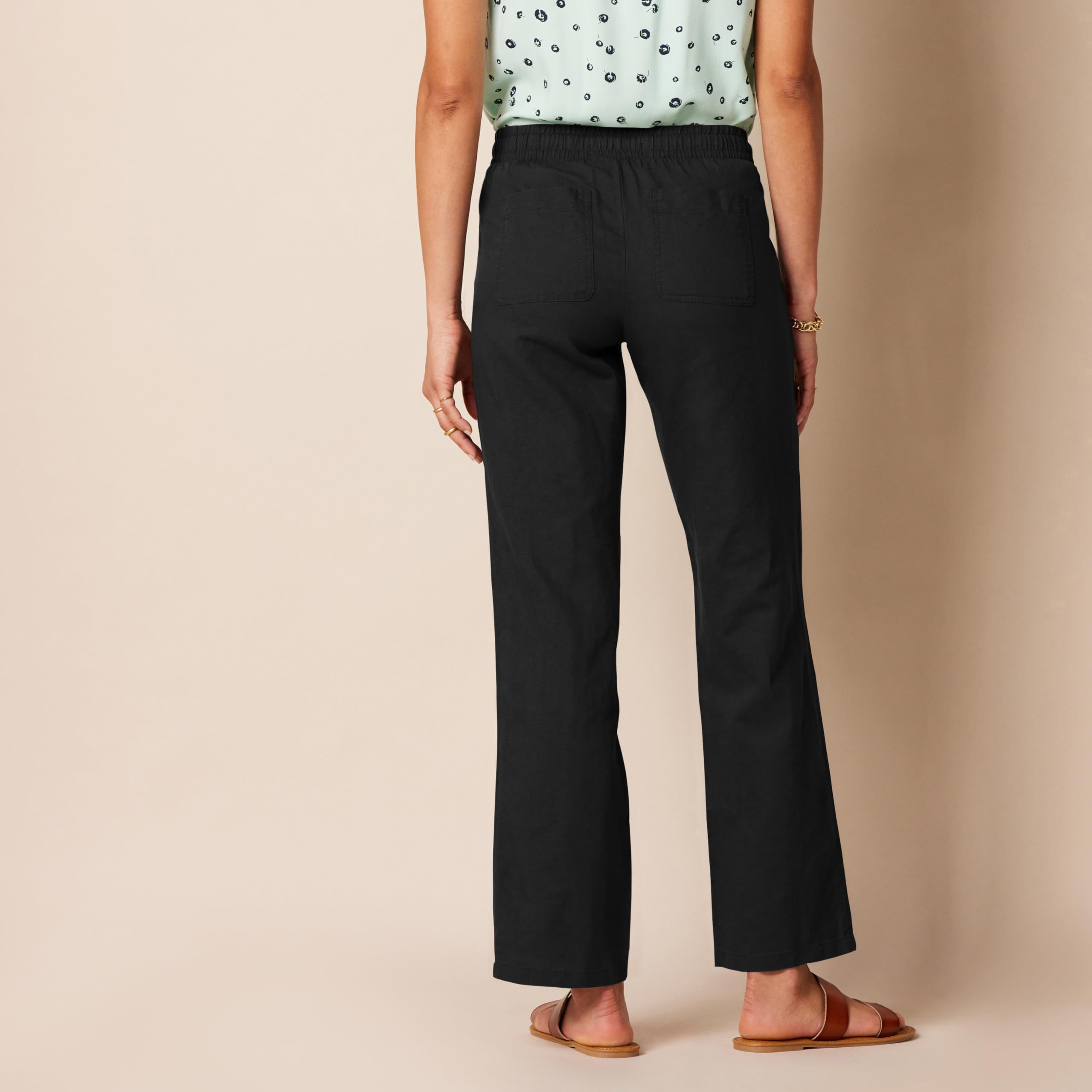 Amazon Essentials Pantalon à Jambes Larges en Lin Mélangé avec Cordon de Serrage, Coupe Décontractée (Disponible en Grande Taille) Femme