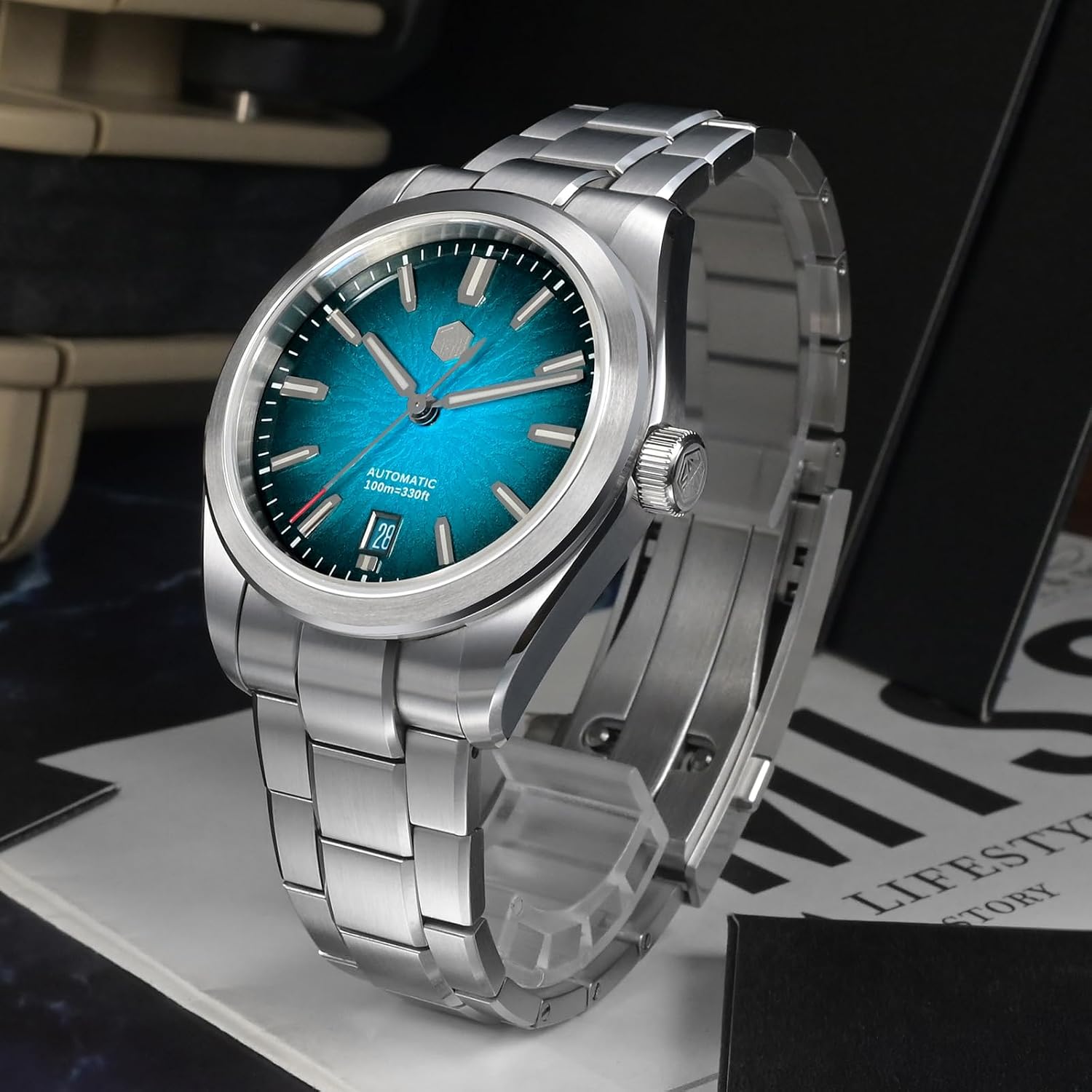San Martin Men Watch SN0144, 9015 Automatic Mechanical Movement Sapphire Glass 10 Bar Diving Watch for Men
