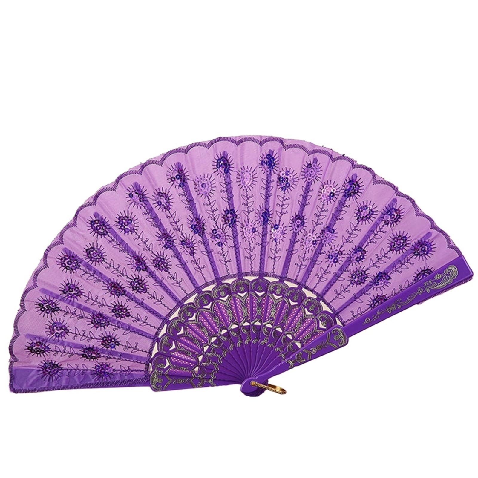 SXTYYH Hand Fans for Women Foldable, Retro Lace Folding Fans, Chinese Style Embroidery Handheld Fan Folding, Wedding Party Favor Prop(Purple)
