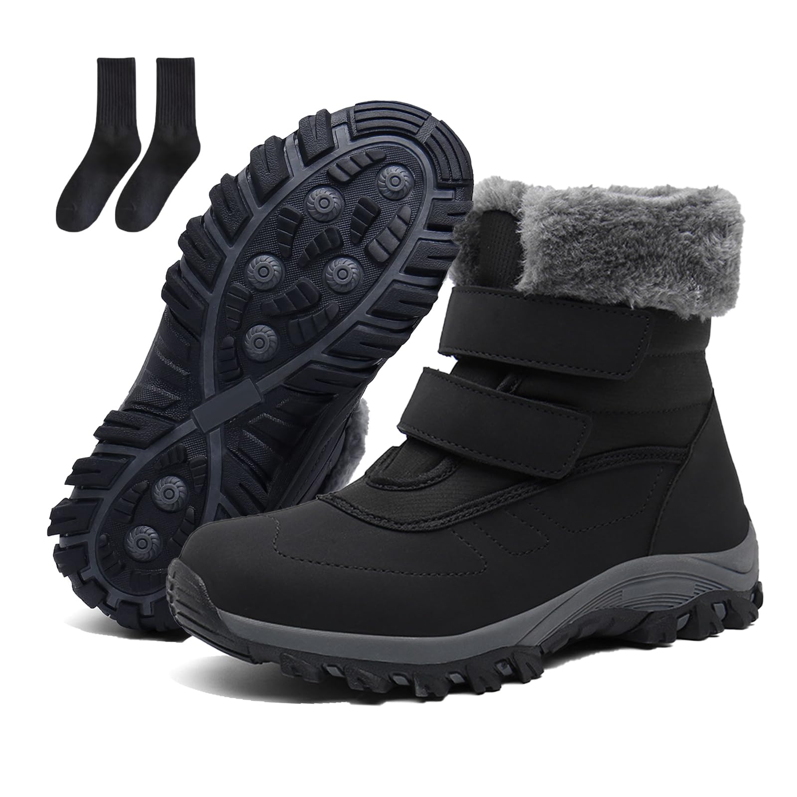 Waterproof Snow Boots for Women - Fur Lined Warm Anti Slip Ankle Boot buckle mid calf winter boots